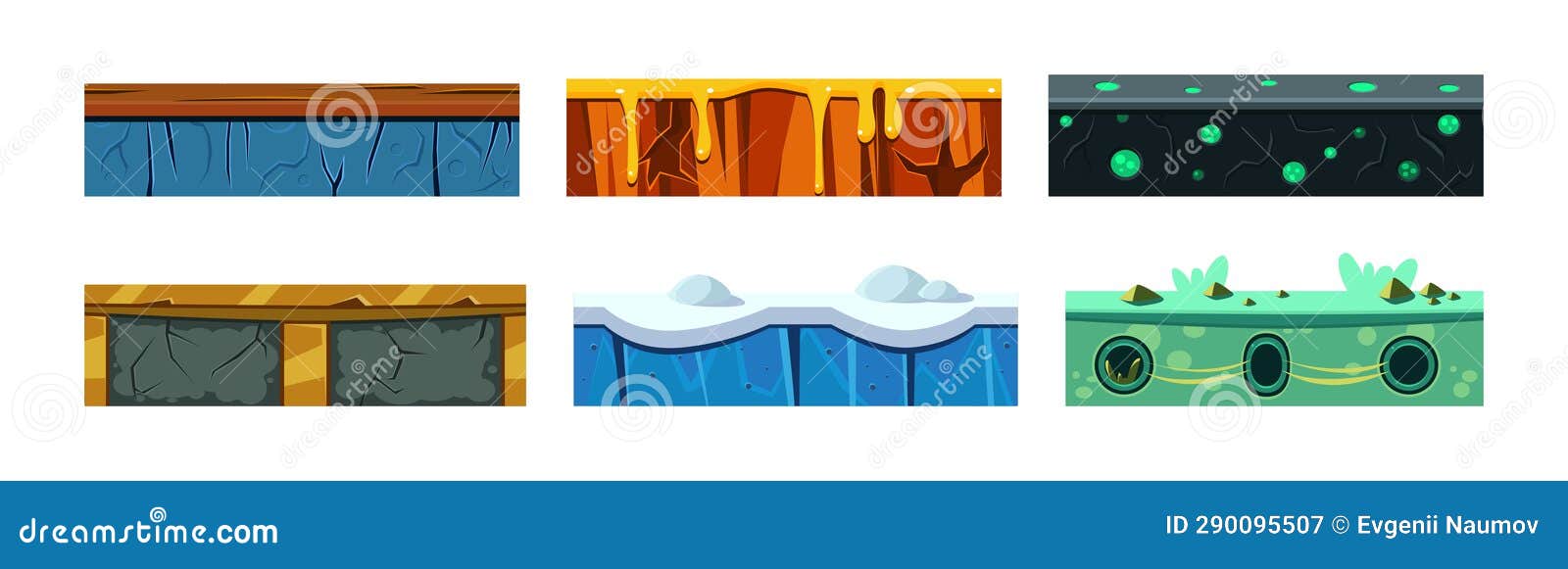 Seamless Ground Texture and Game Level Platform Vector Set Stock