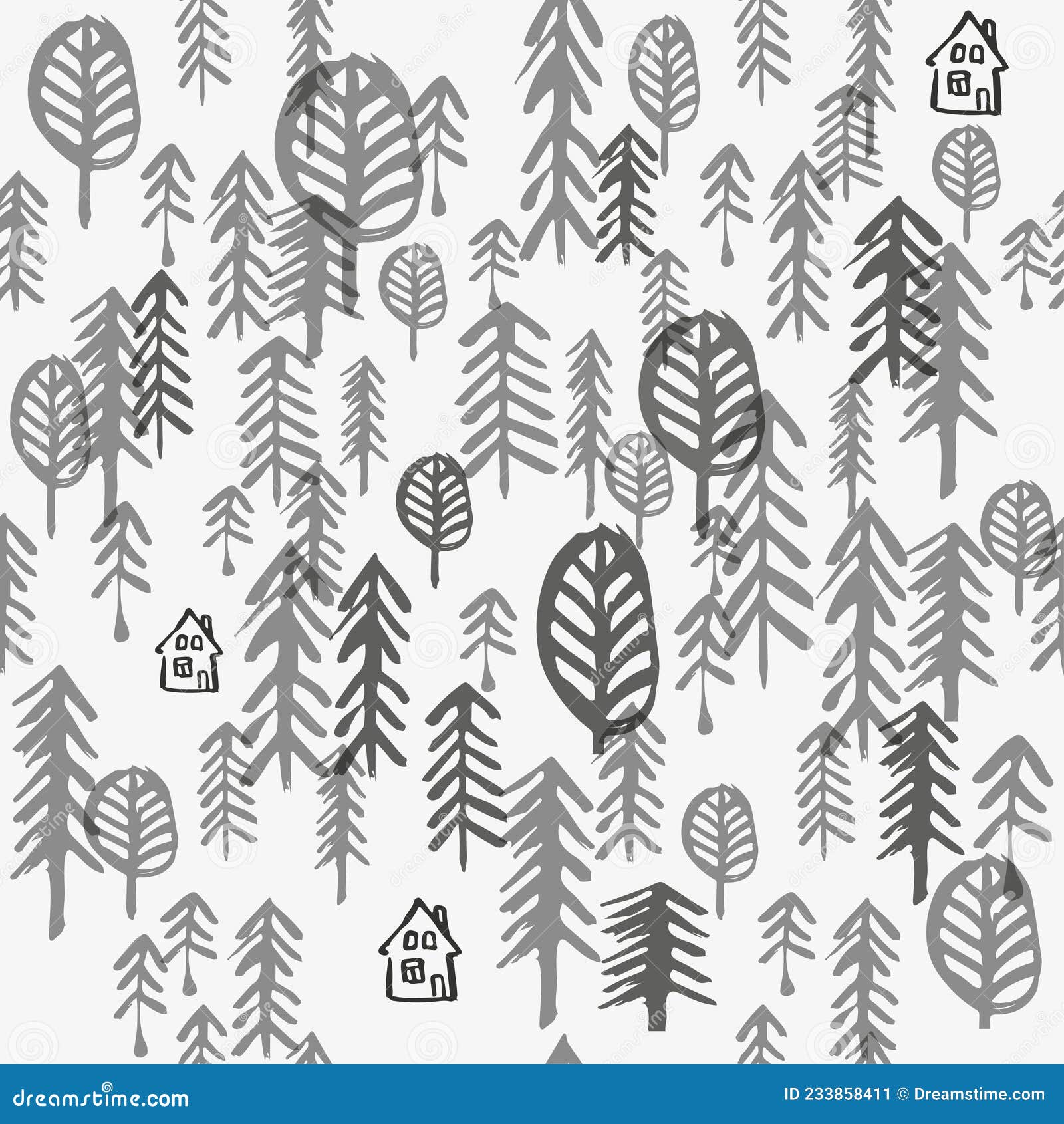 Seamless Hand Drawn Forest Pattern. Stock Vector - Illustration of tree ...