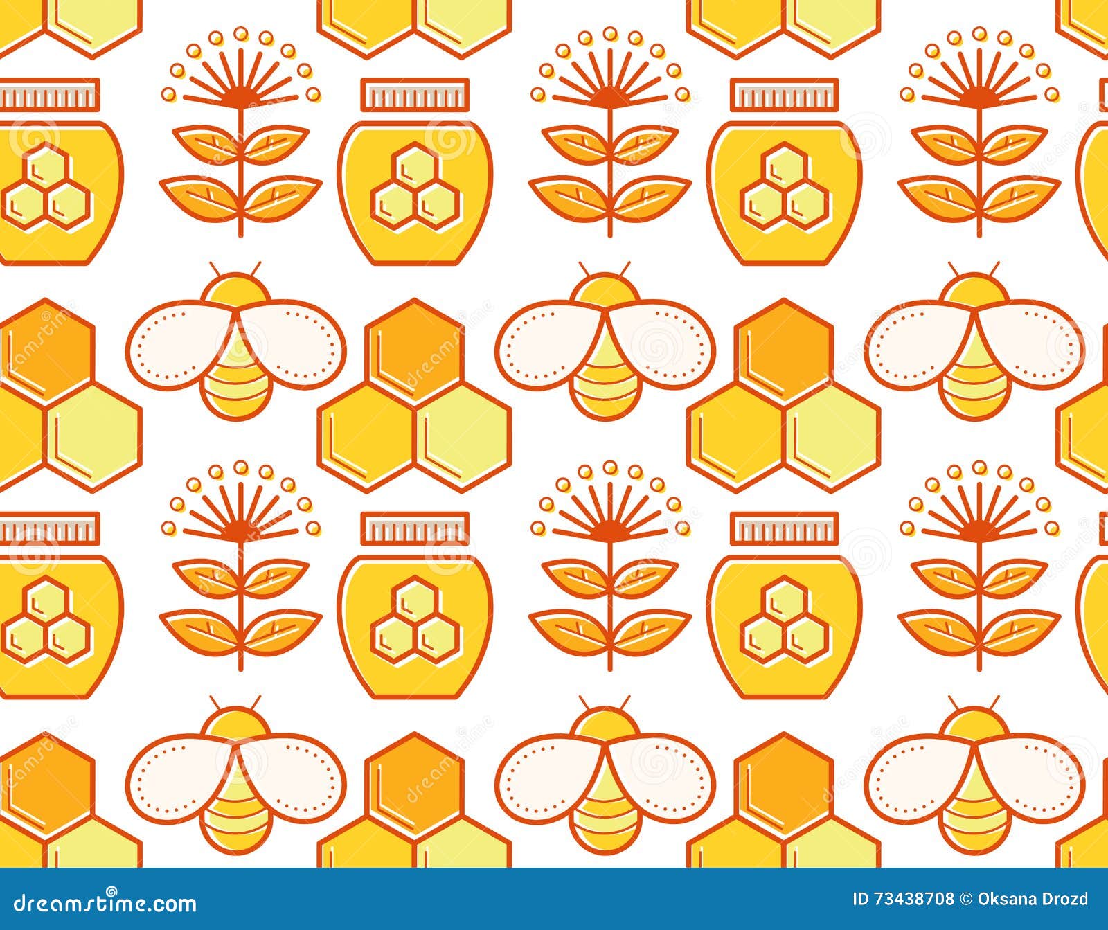 seamless honey pattern with stroked beekeeping signs