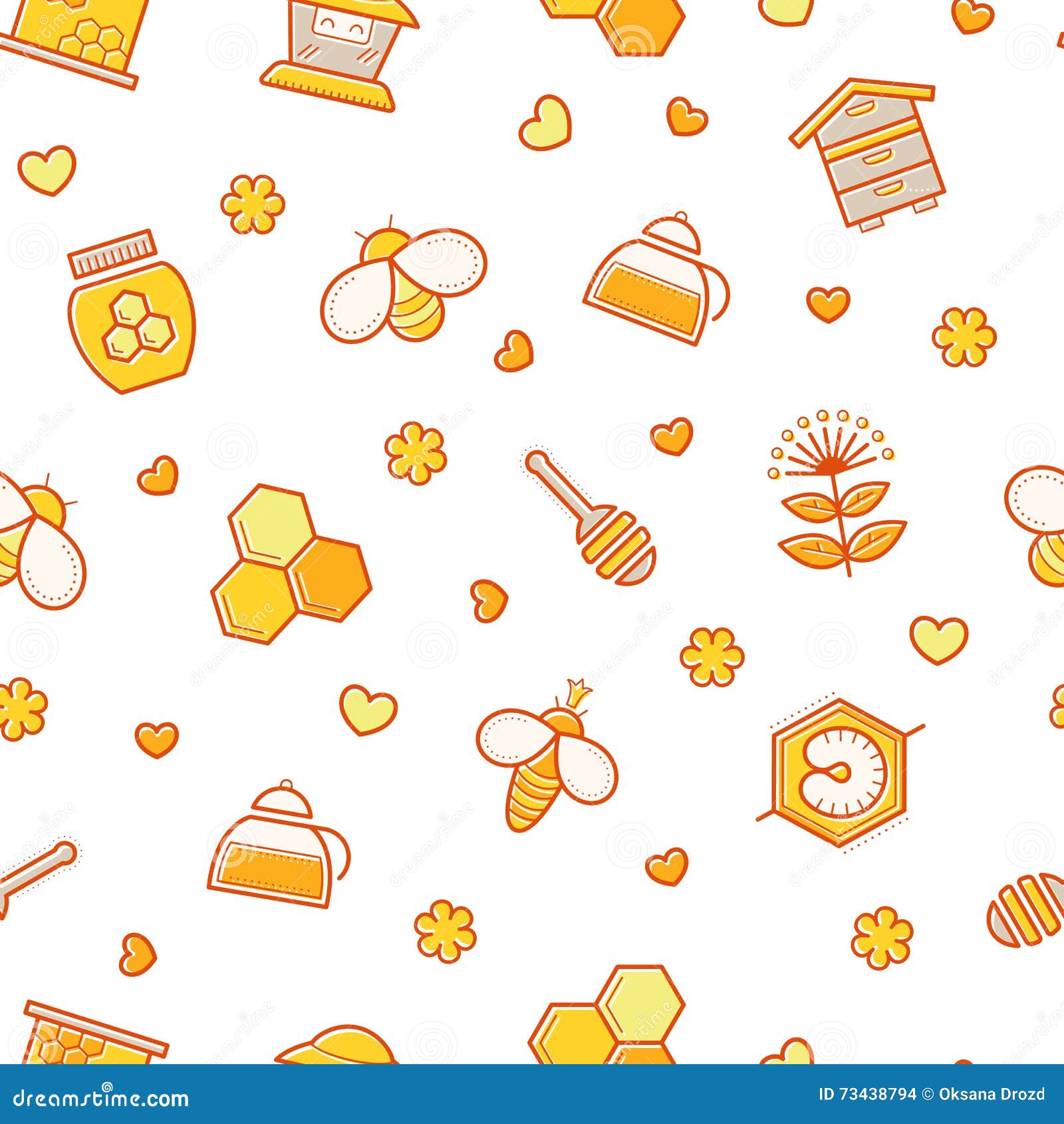 seamless honey pattern with stroked beekeeping signs