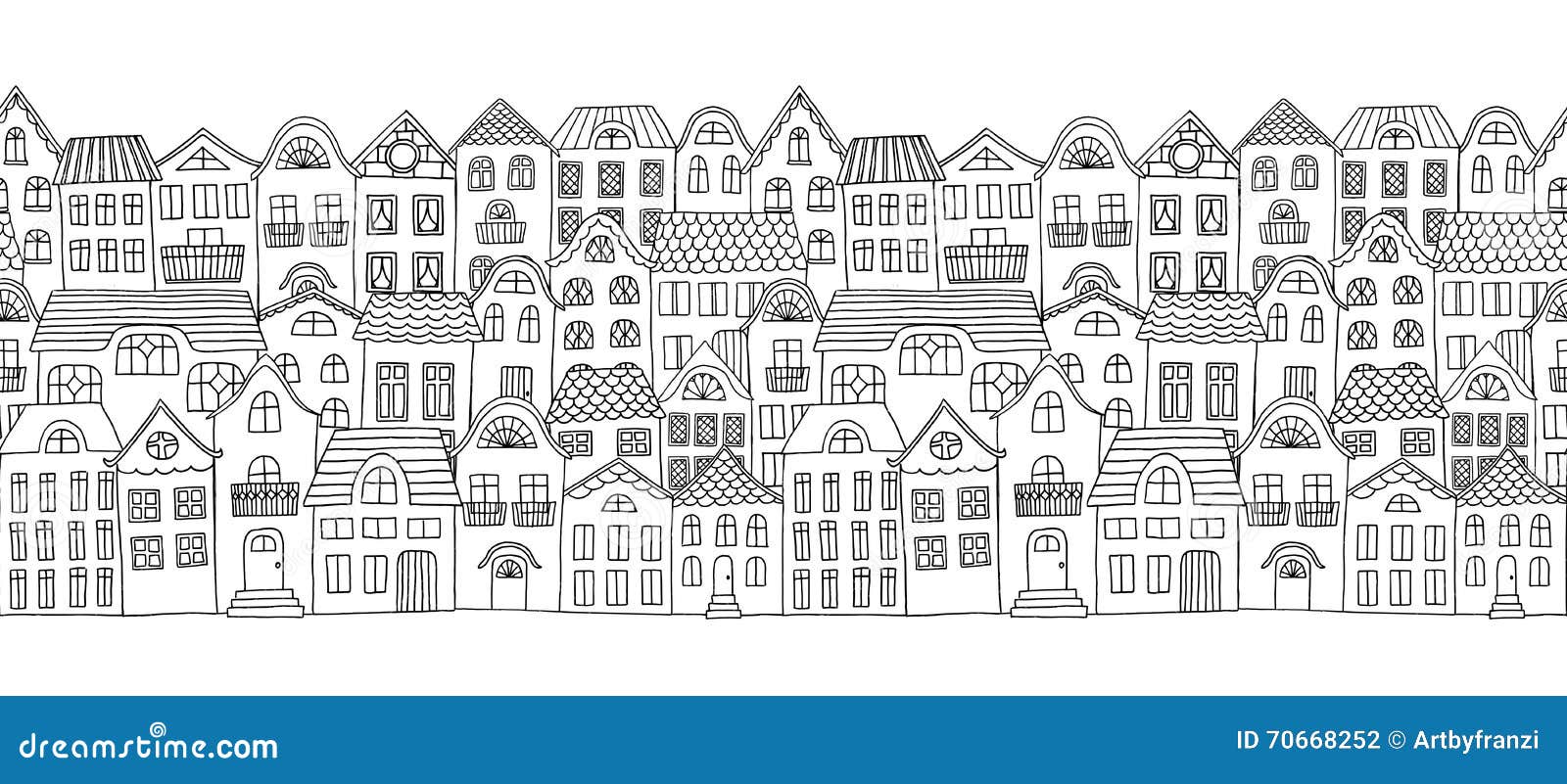 seamless horizontal banner with cute little houses