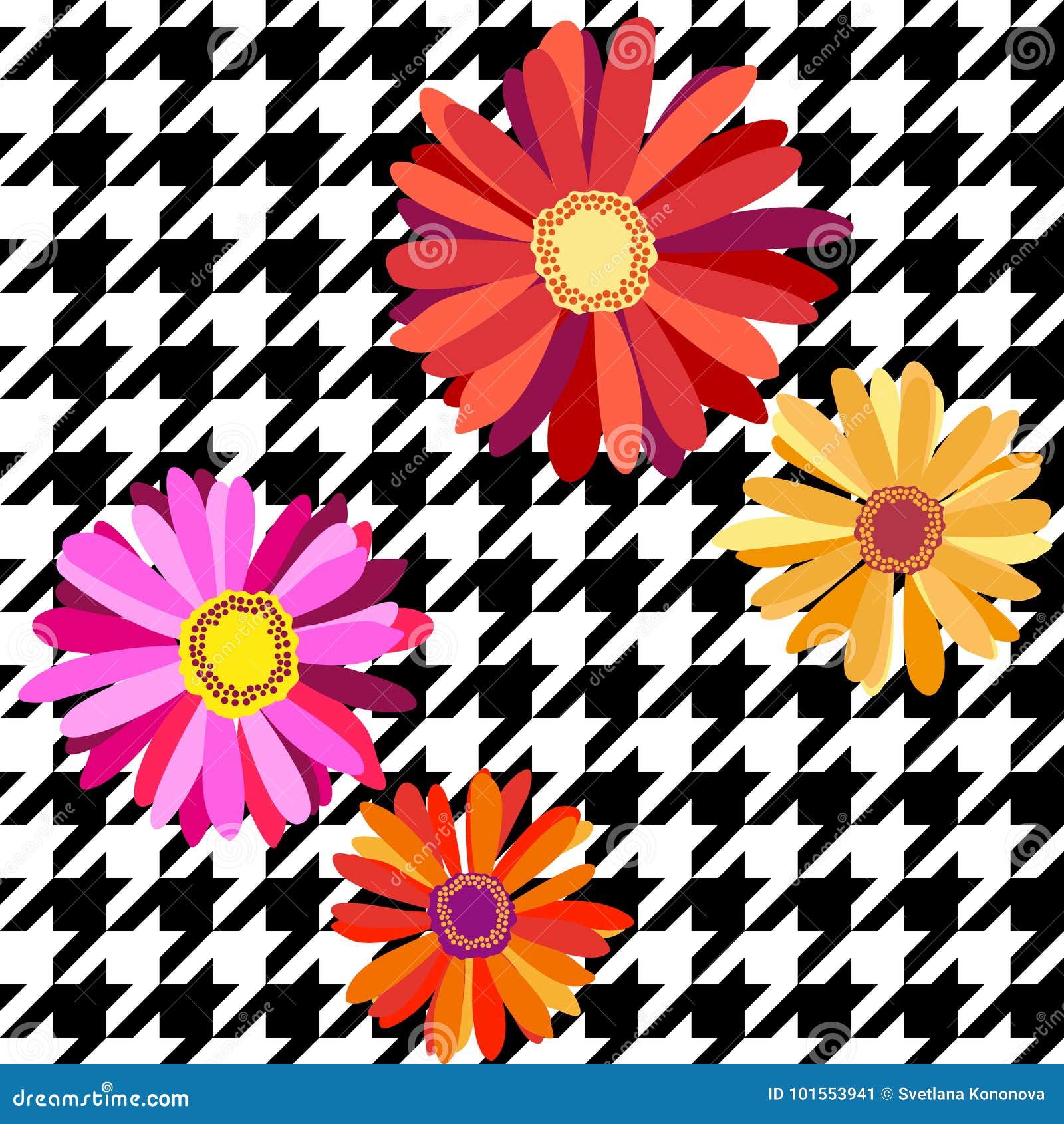 Classical Checkered English Fabric Print With Embroidered Gerbera Stock Vector Illustration Of Flower Folk Classical Checkered English Fabric Print With Embroidered Gerbera Stock Vector Illustration Of Flower Folk