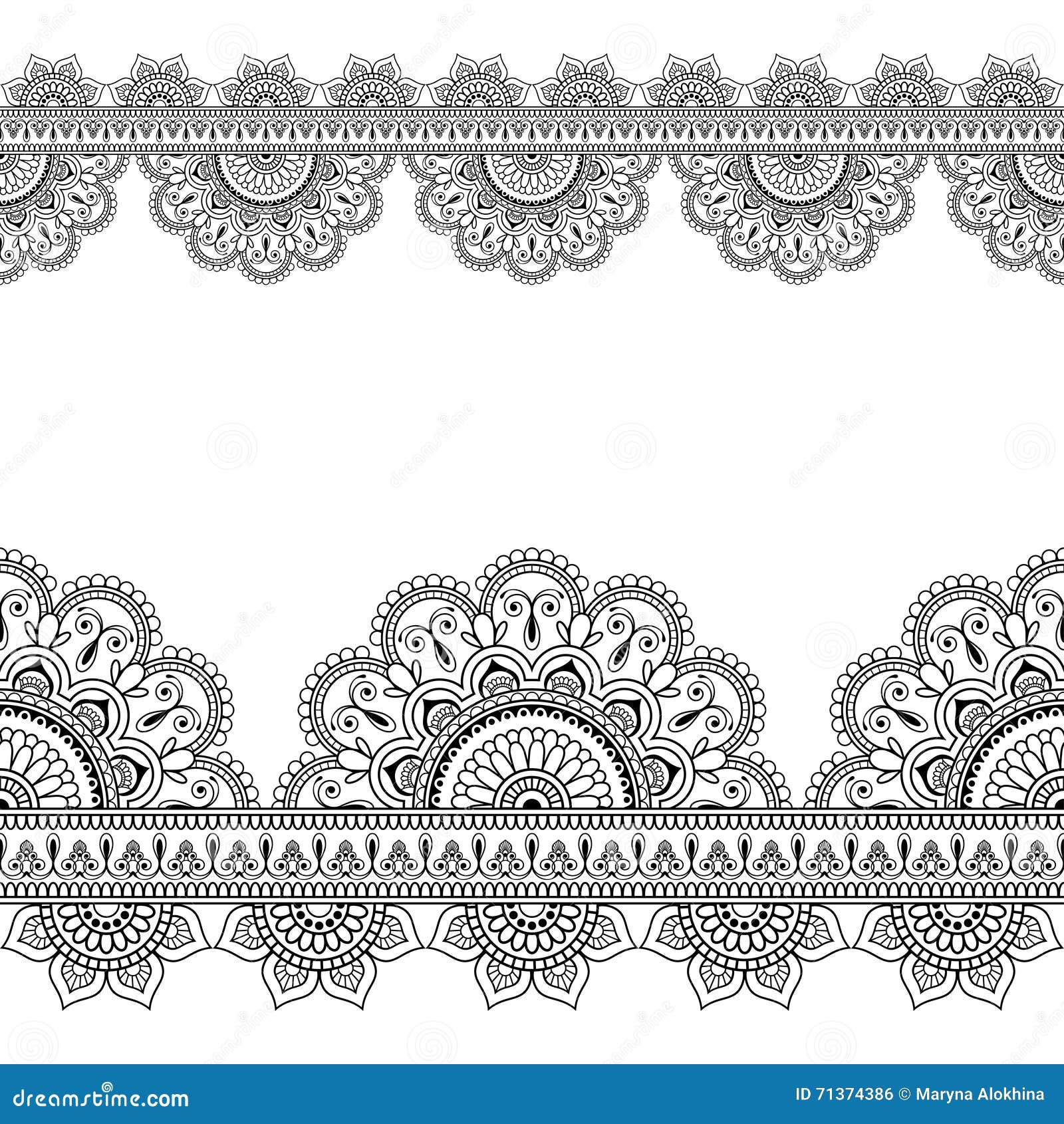 Seamless Indian Mehndi Pattern with Floral Border Elements for Card and ...