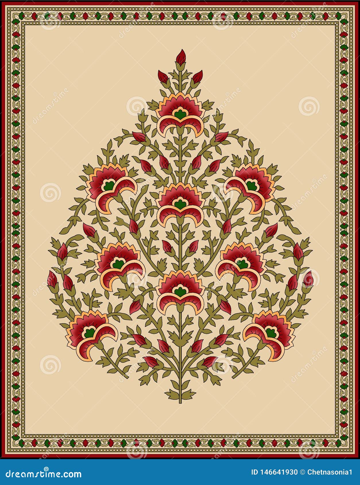 seamless indian mughal flower motif