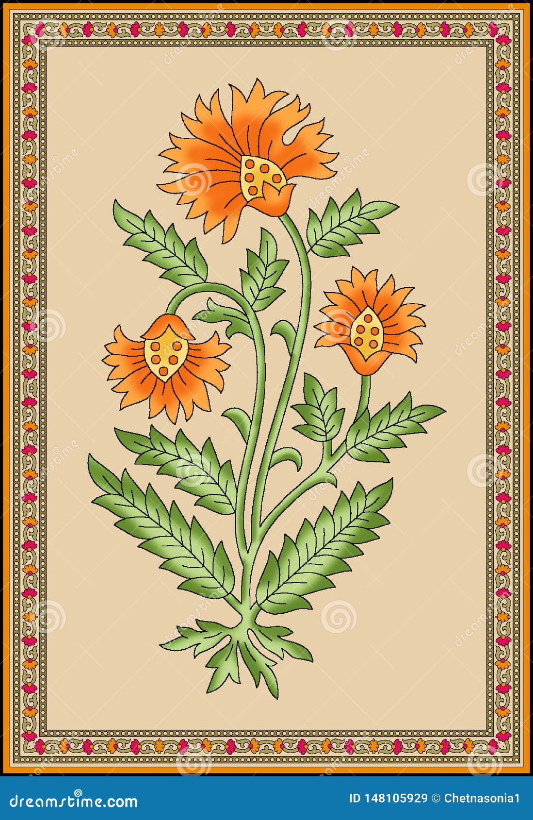 seamless indian mughal flower motif