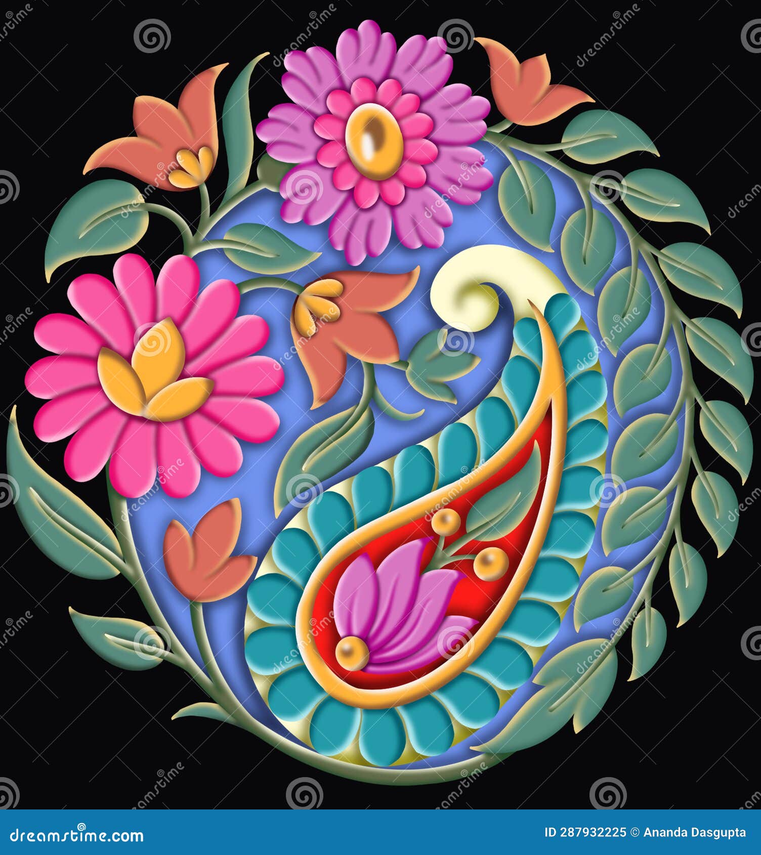 seamless indian mughal flower motif for textile and background 