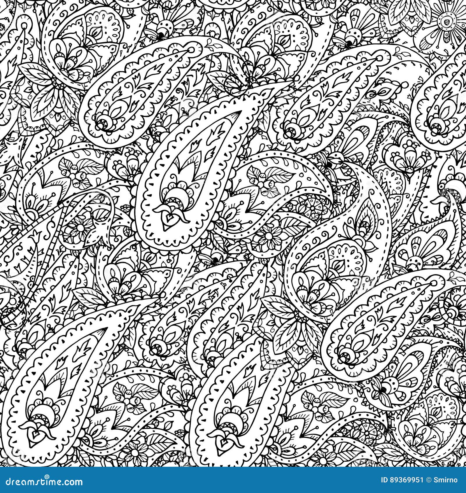Seamless Indian Paisley Pattern. Black and White Illustration for ...