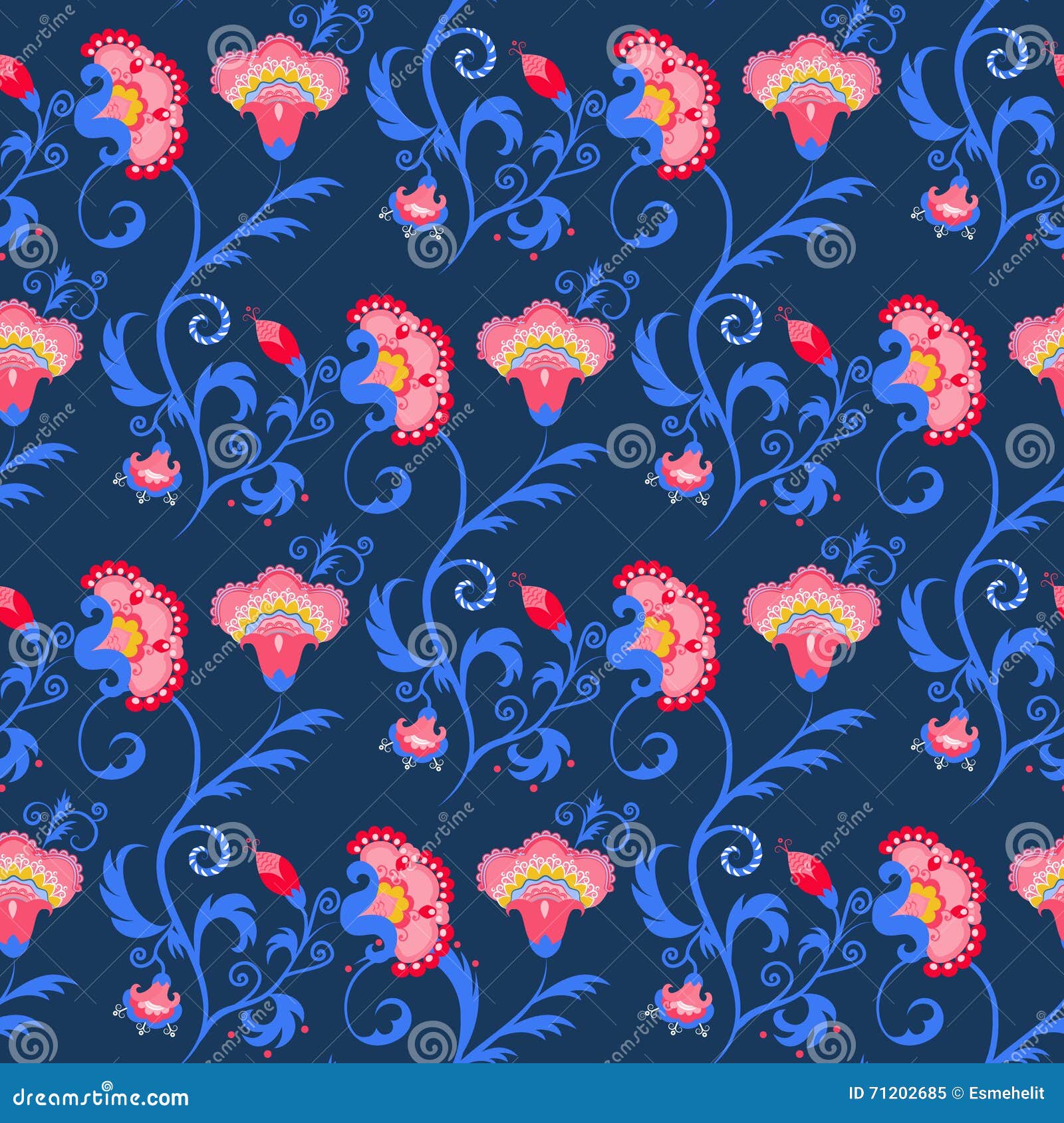 Seamless Indian Tribal Vector Pattern with Oriental Flowers Stock