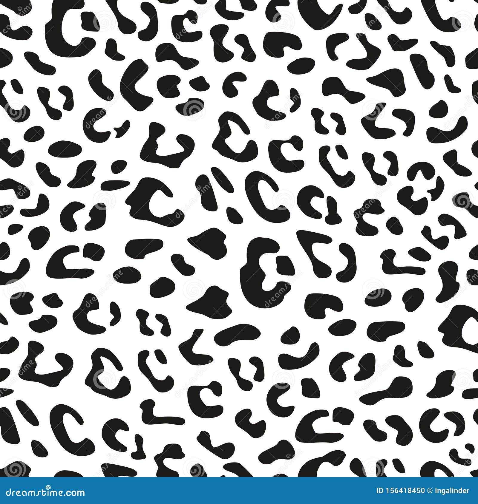 Seamless Leopard Vector Pattern, Animal Tile Black And White Print  Background Stock Vector - Illustration Of Nature, Retro: 156418450