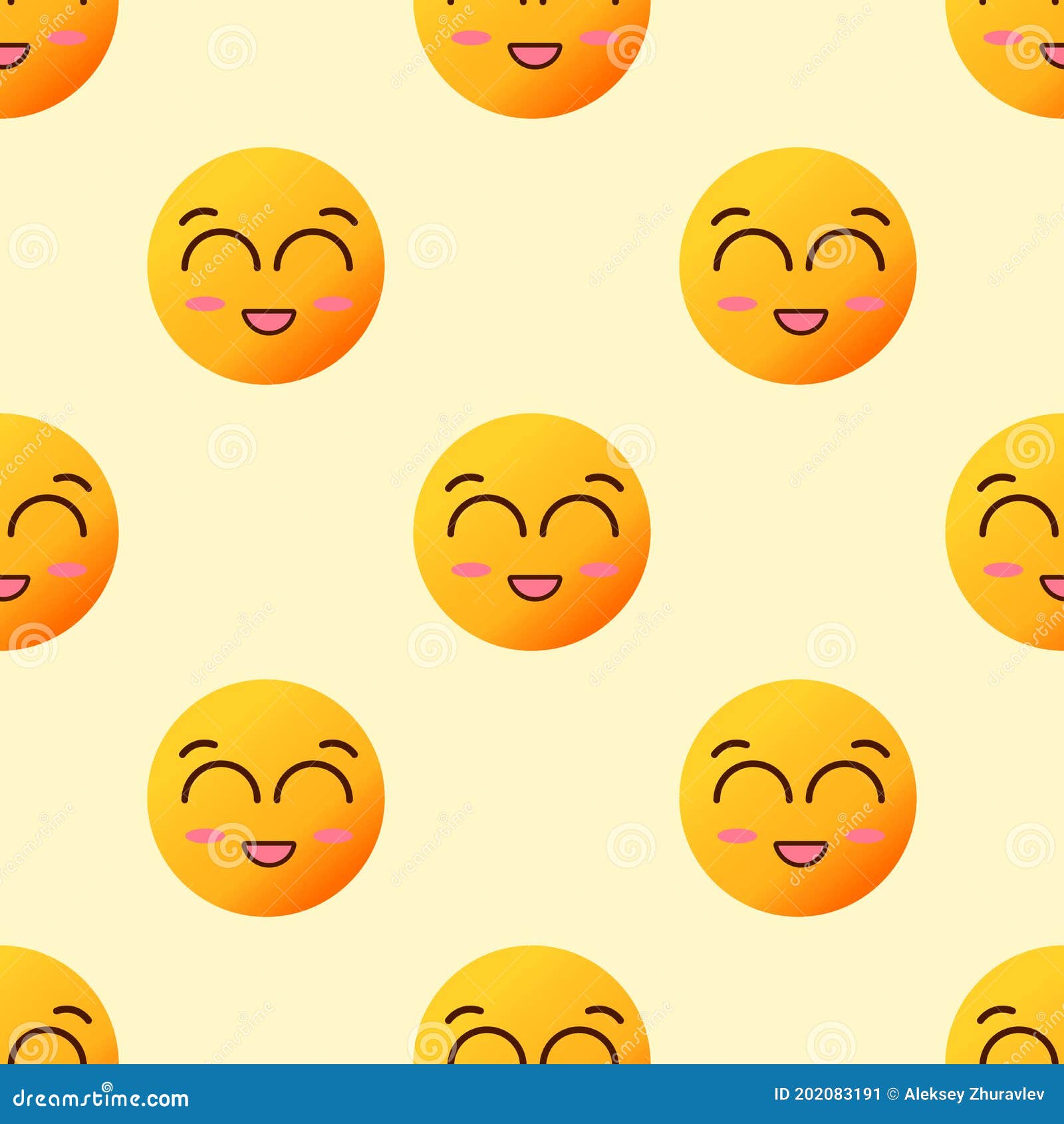 Seamless Line Pattern With Emoticons On Yellow Background Emoji Vector