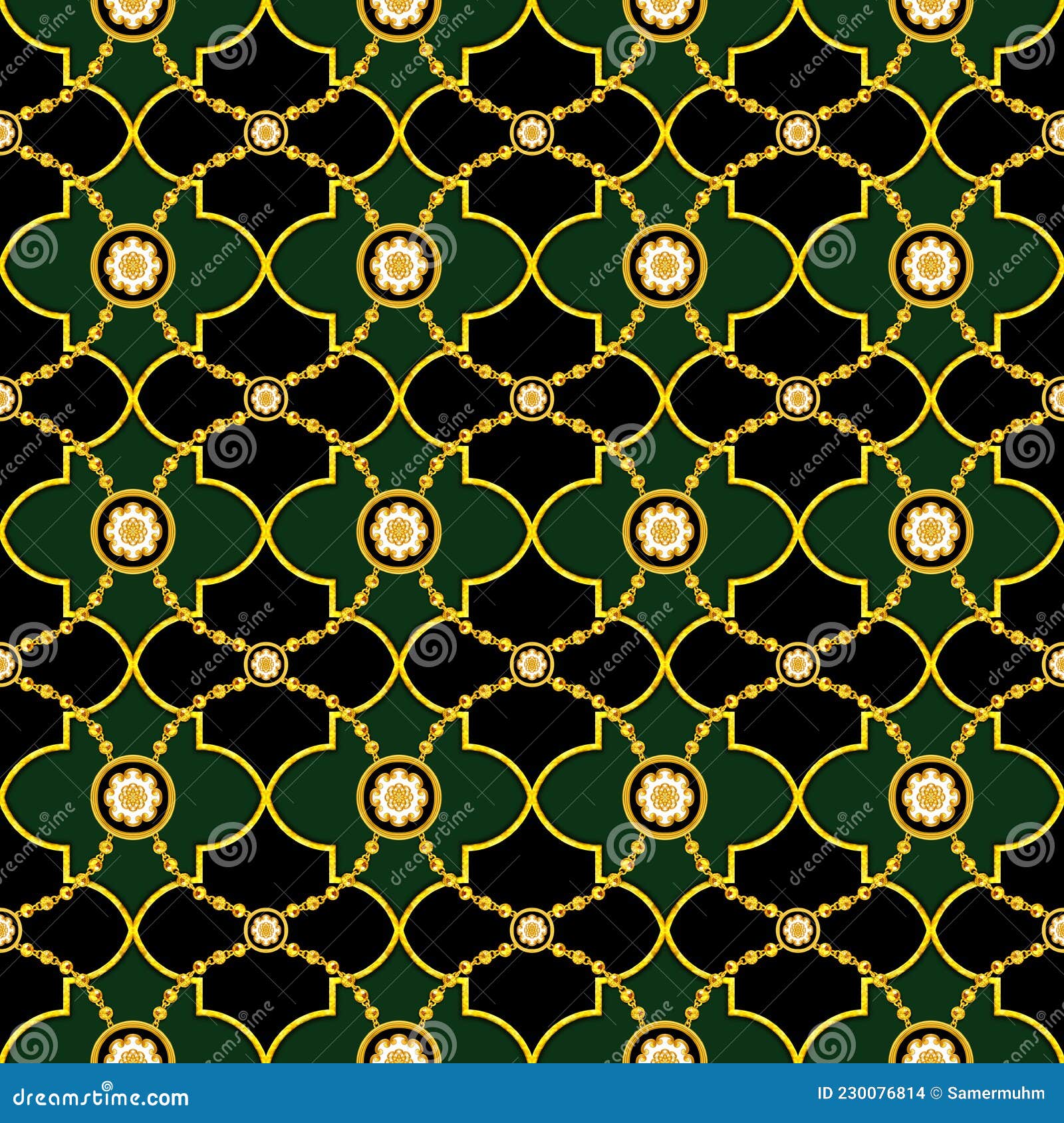 Seamless Luxury Geometric Golden Moroccan Trellis Pattern with Golden ...