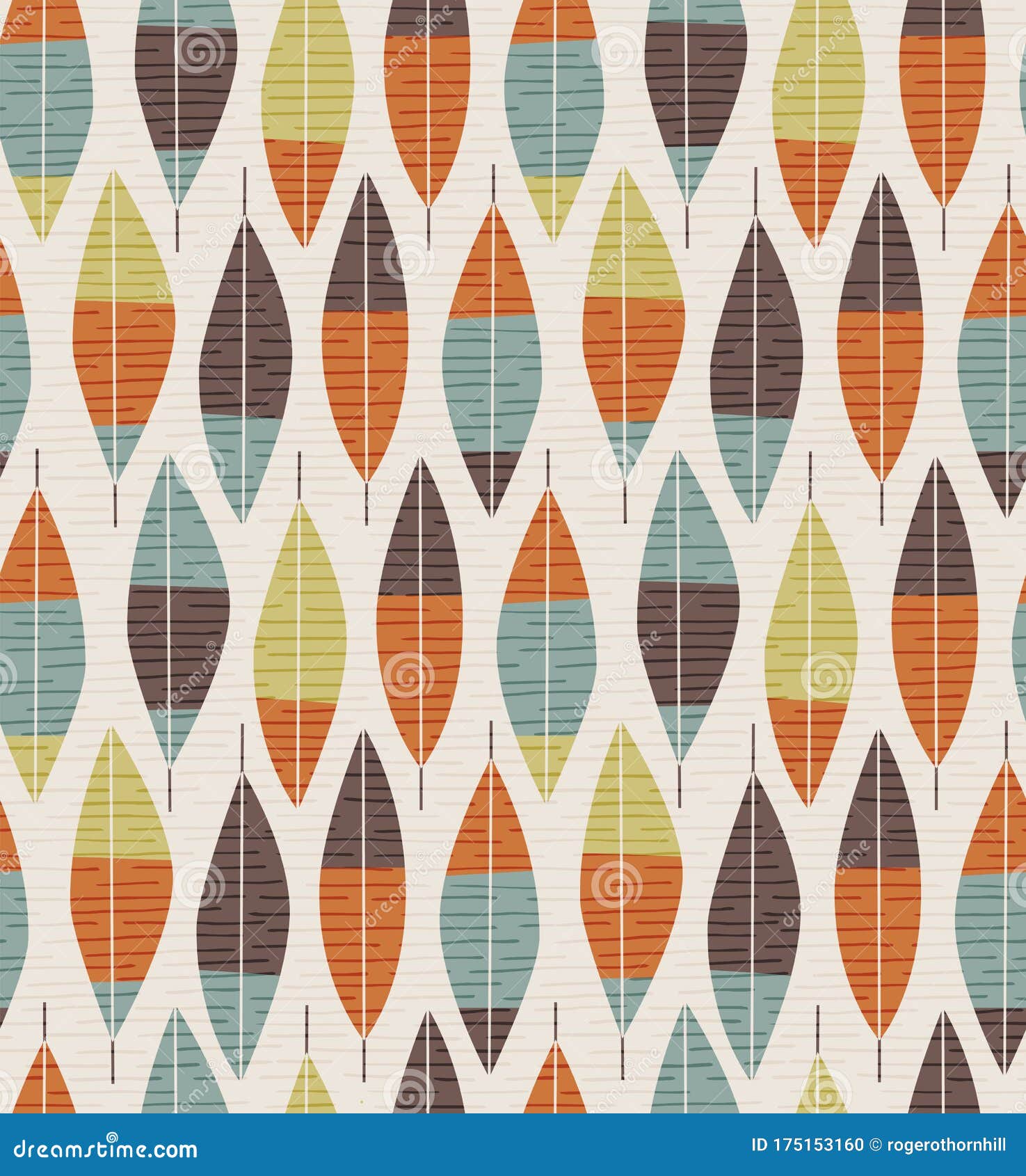 seamless mid century modern feather or leaf pattern.