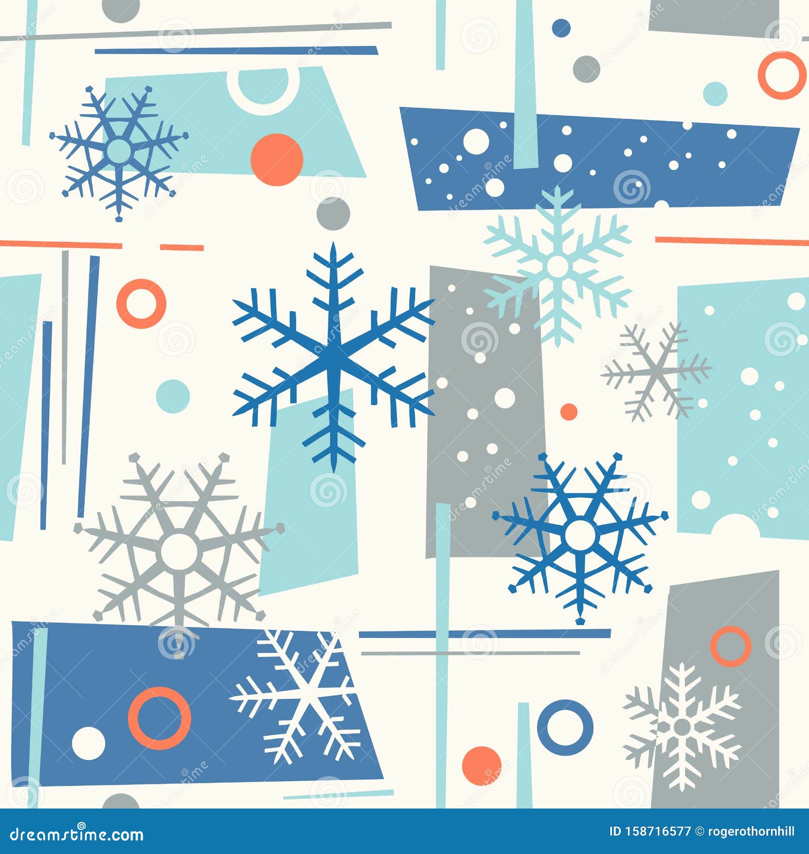 seamless mid century modern winter pattern with snowflakes