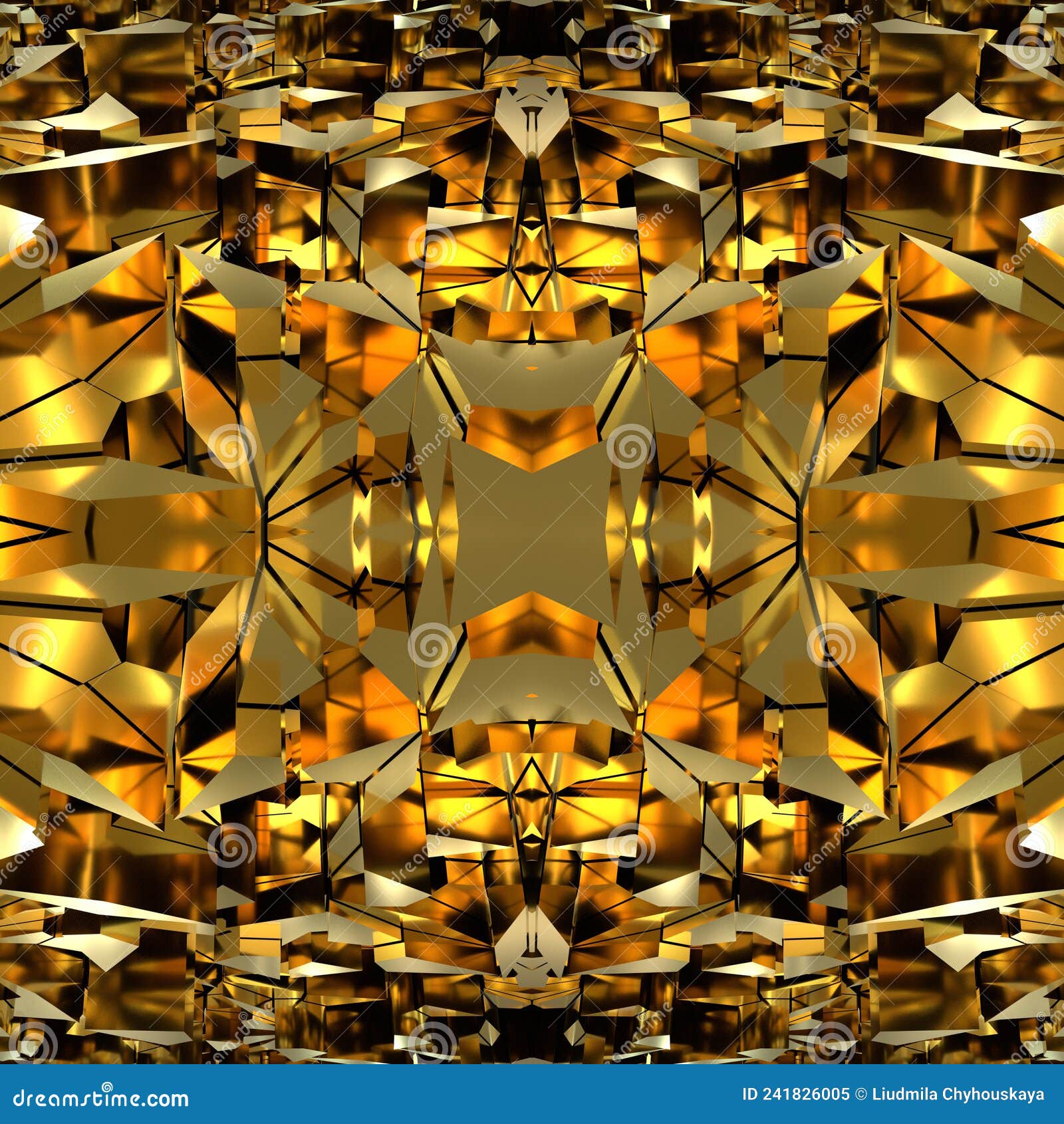 Seamless Mirror Texture with Clear Golden Elements and Golden