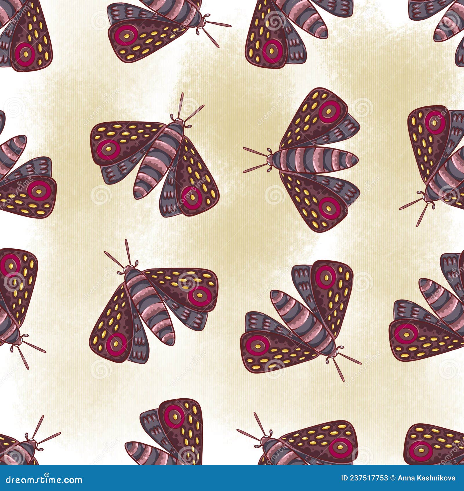 Seamless Moth Pattern on a Colored Background Stock Illustration