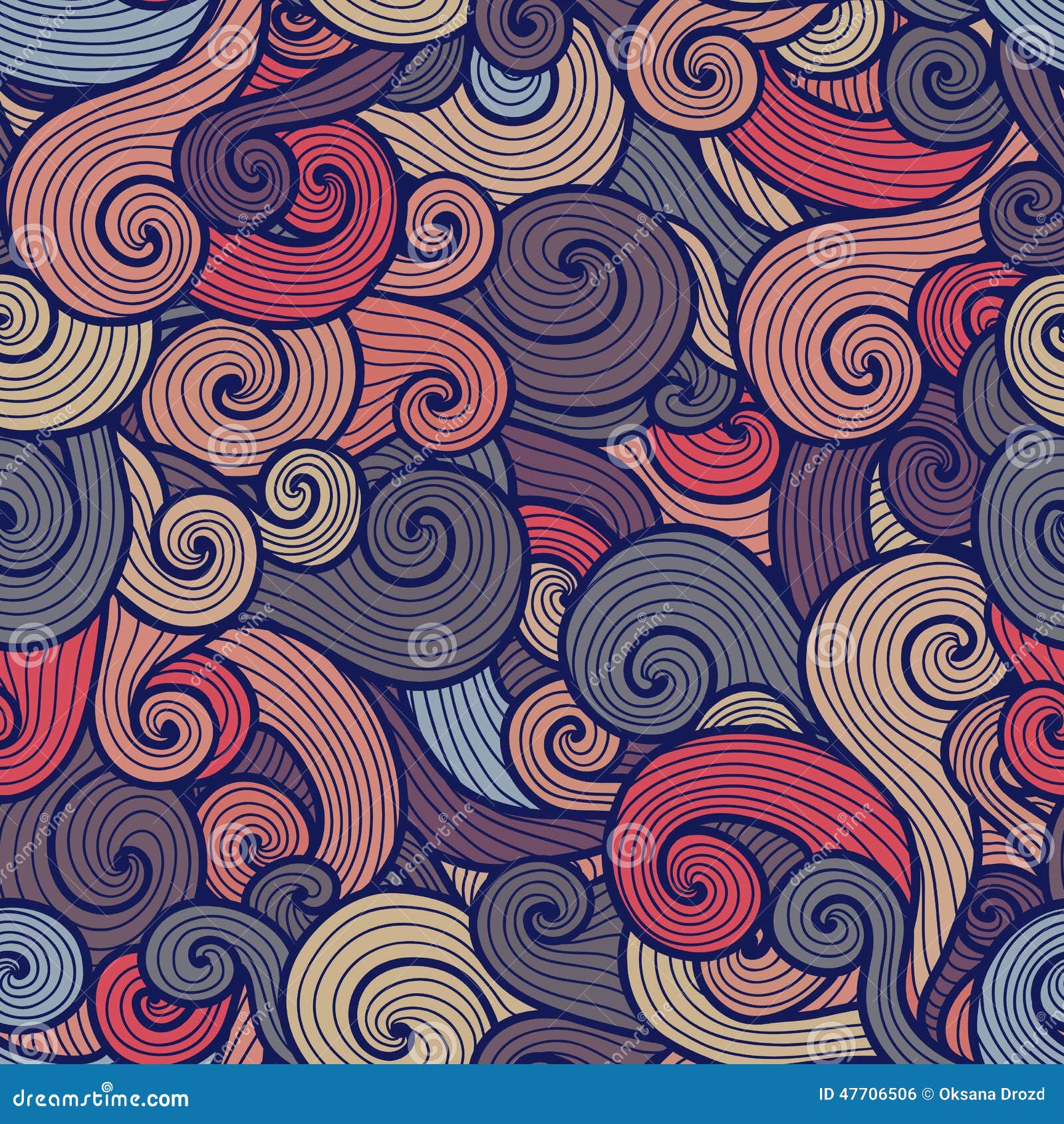 Seamless Multicolor Curly Pattern in Subdued Colors Stock Vector