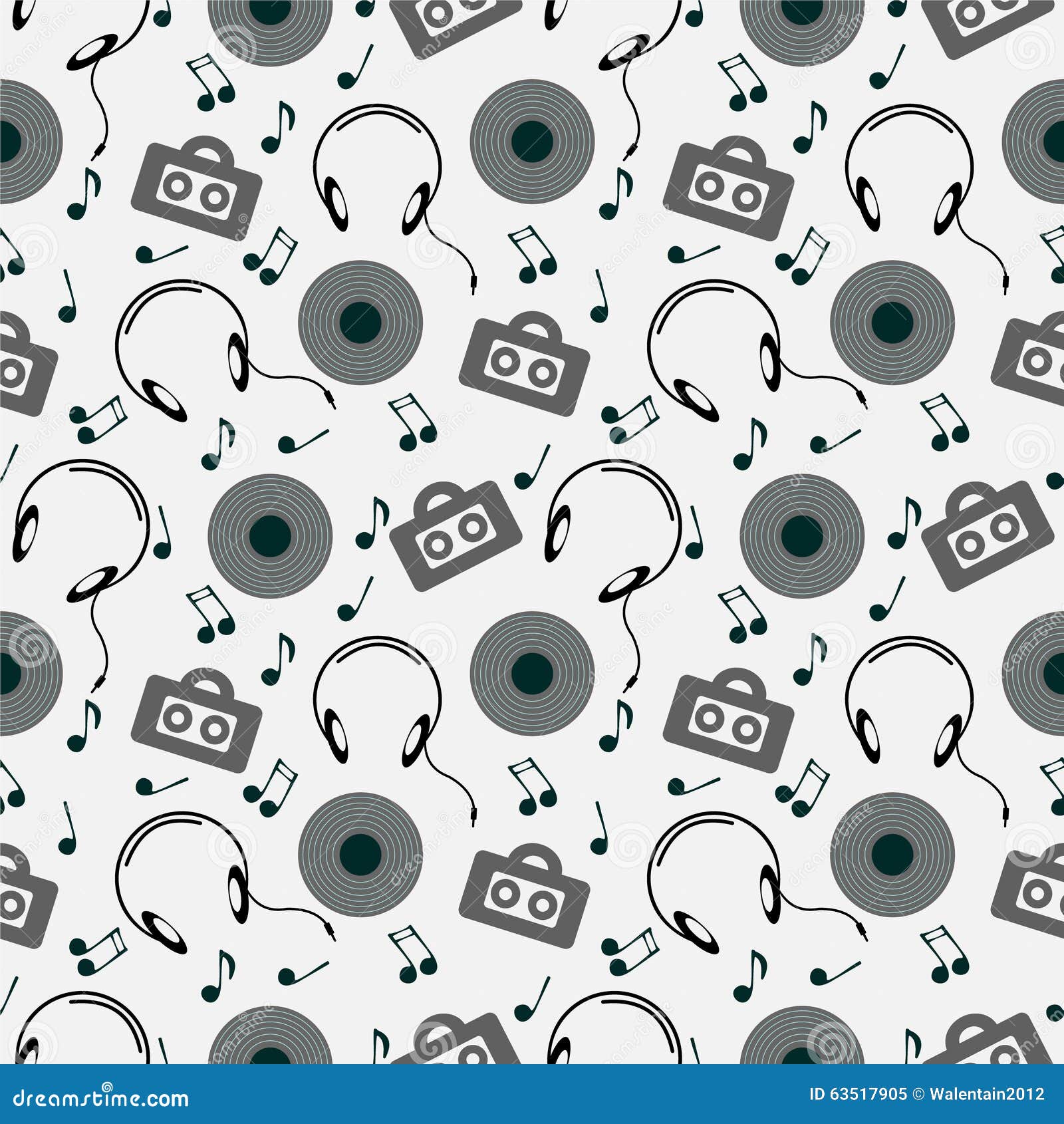 Seamless Music Vector Pattern, Chaotic Background With Seamless Music Vector Pattern, Chaotic Background With