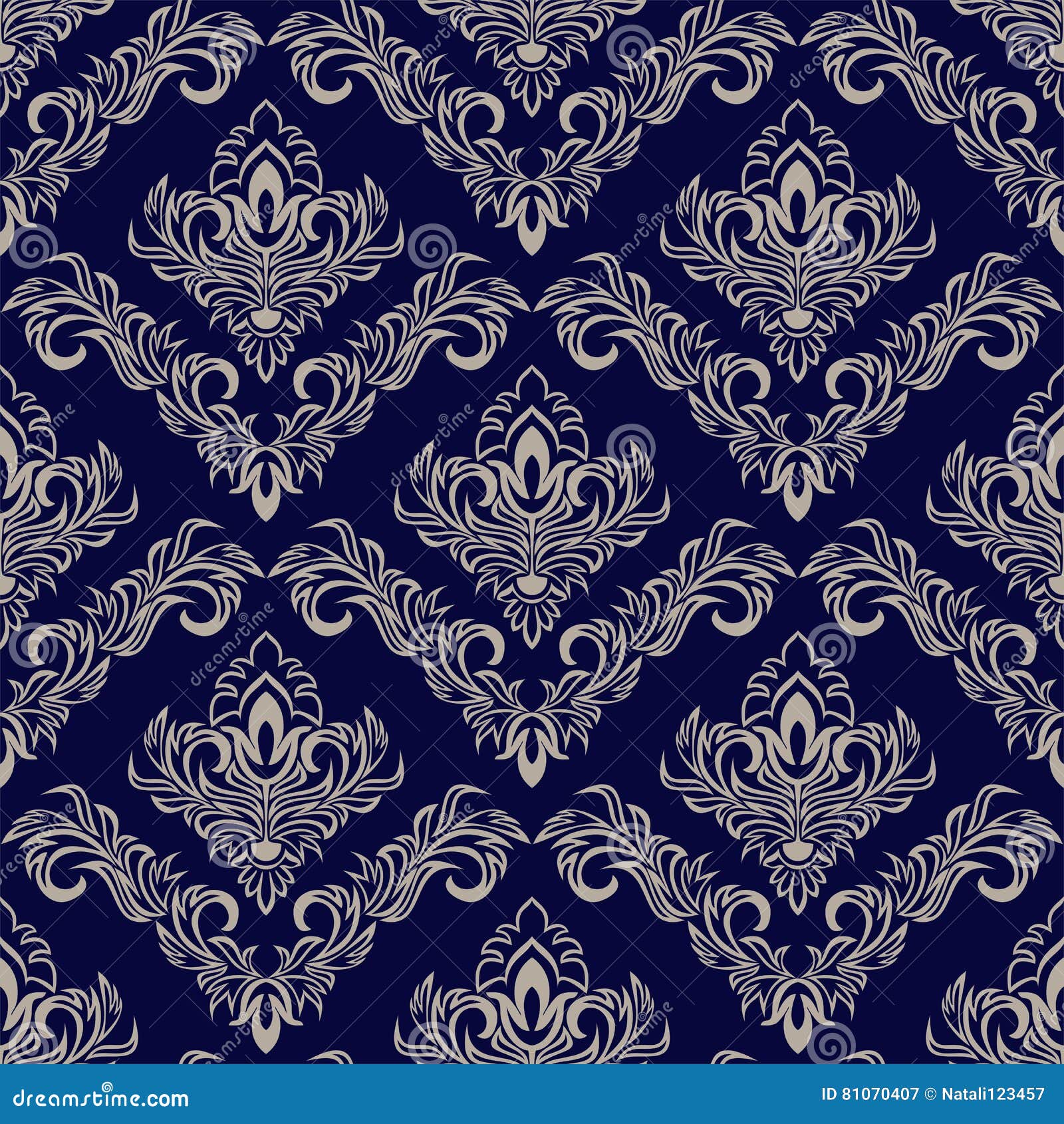 Seamless Navy Blue Wallpaper with Damask Ornament for Design Stock Vector -  Illustration of ornate, element: 81070407