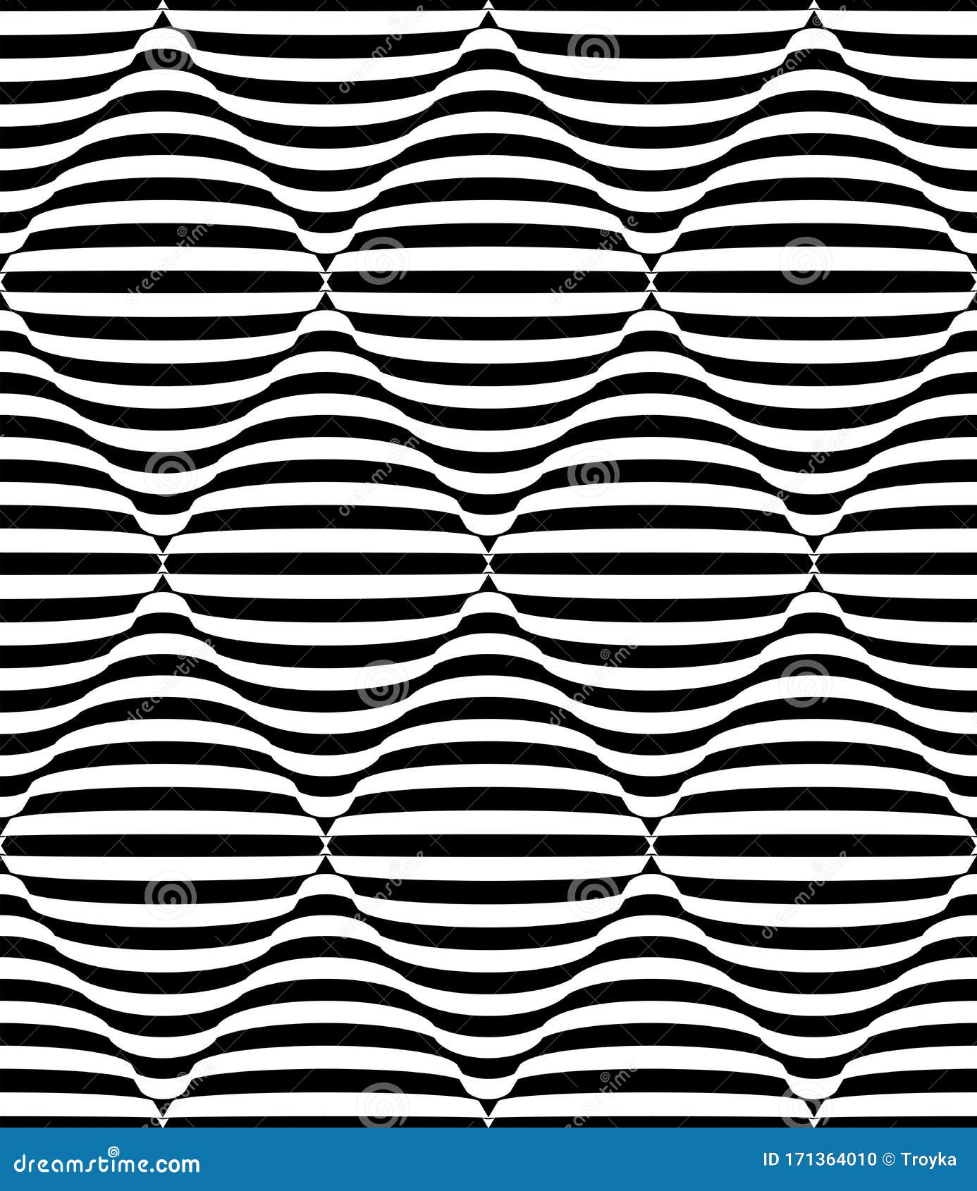 Seamless op art diamonds pattern. Wavy lines texture. Vector art