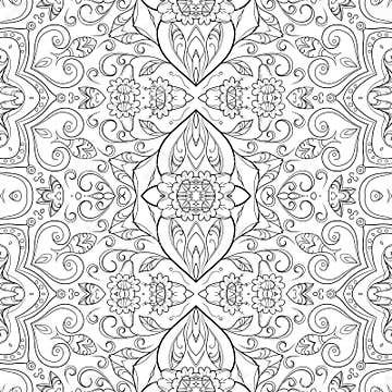 Seamless Outline Floral Pattern Stock Vector - Illustration of ornament ...