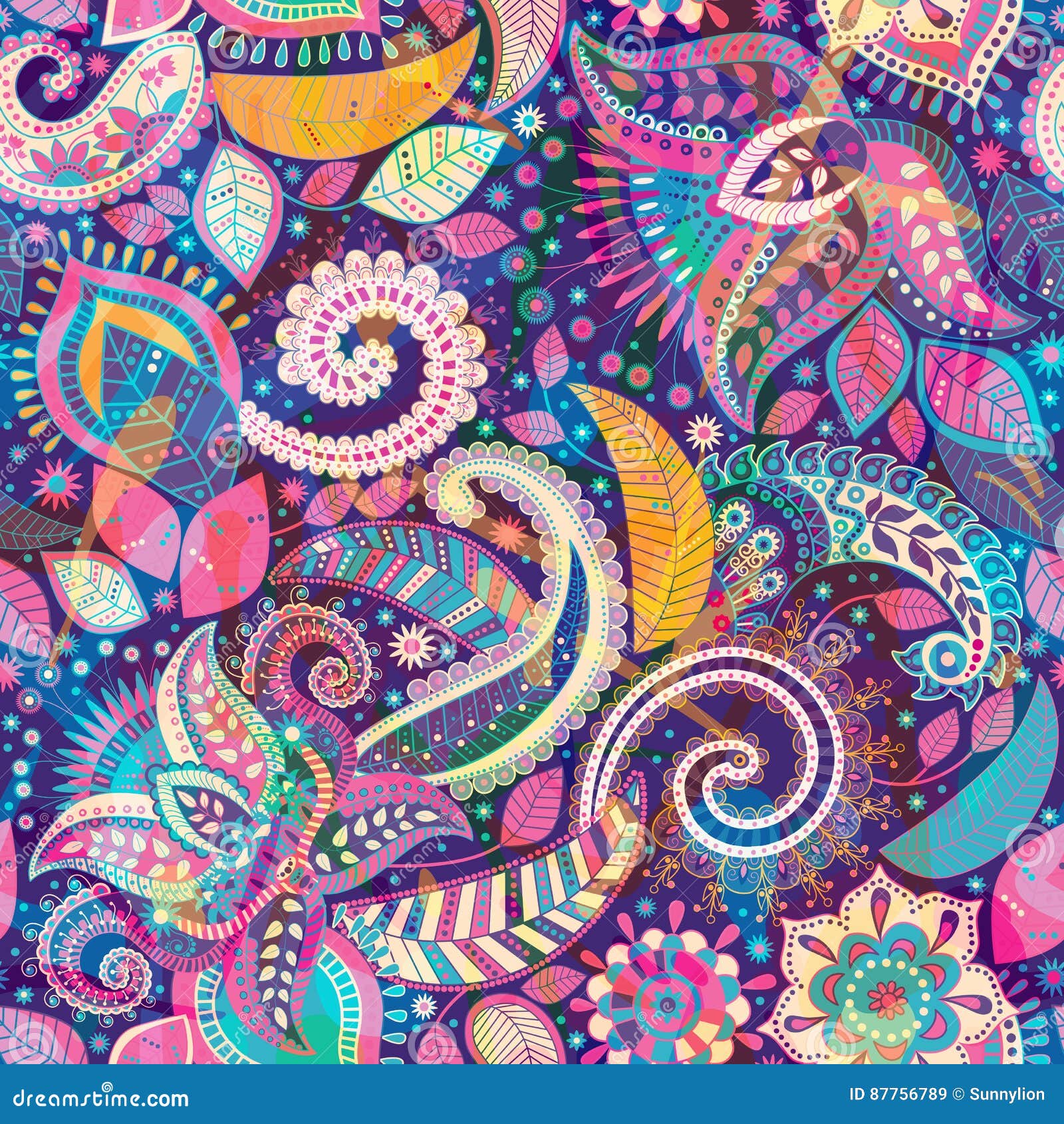 Seamless Paisley Background, Floral Pattern. Colorful Ornamental ...