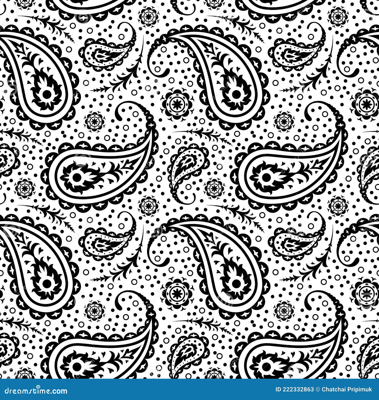Seamless Paisley Black and White Pattern Stock Vector - Illustration of ...