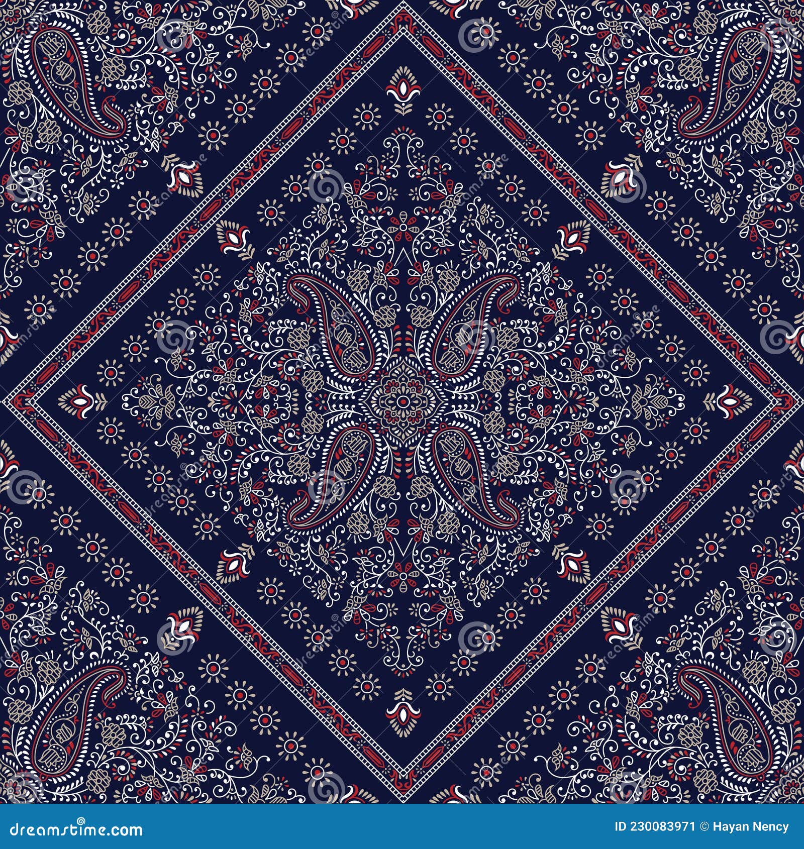 Seamless Paisley Patchwork Pattern on Navy Background Stock Vector -  Illustration of border, bandana: 230083971