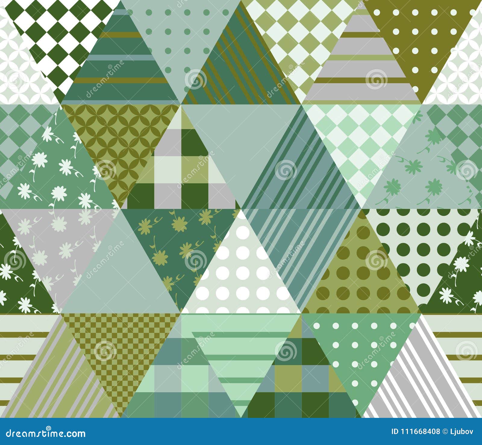 Seamless Patchwork Pattern in Green Tones. Vector Illustration Stock