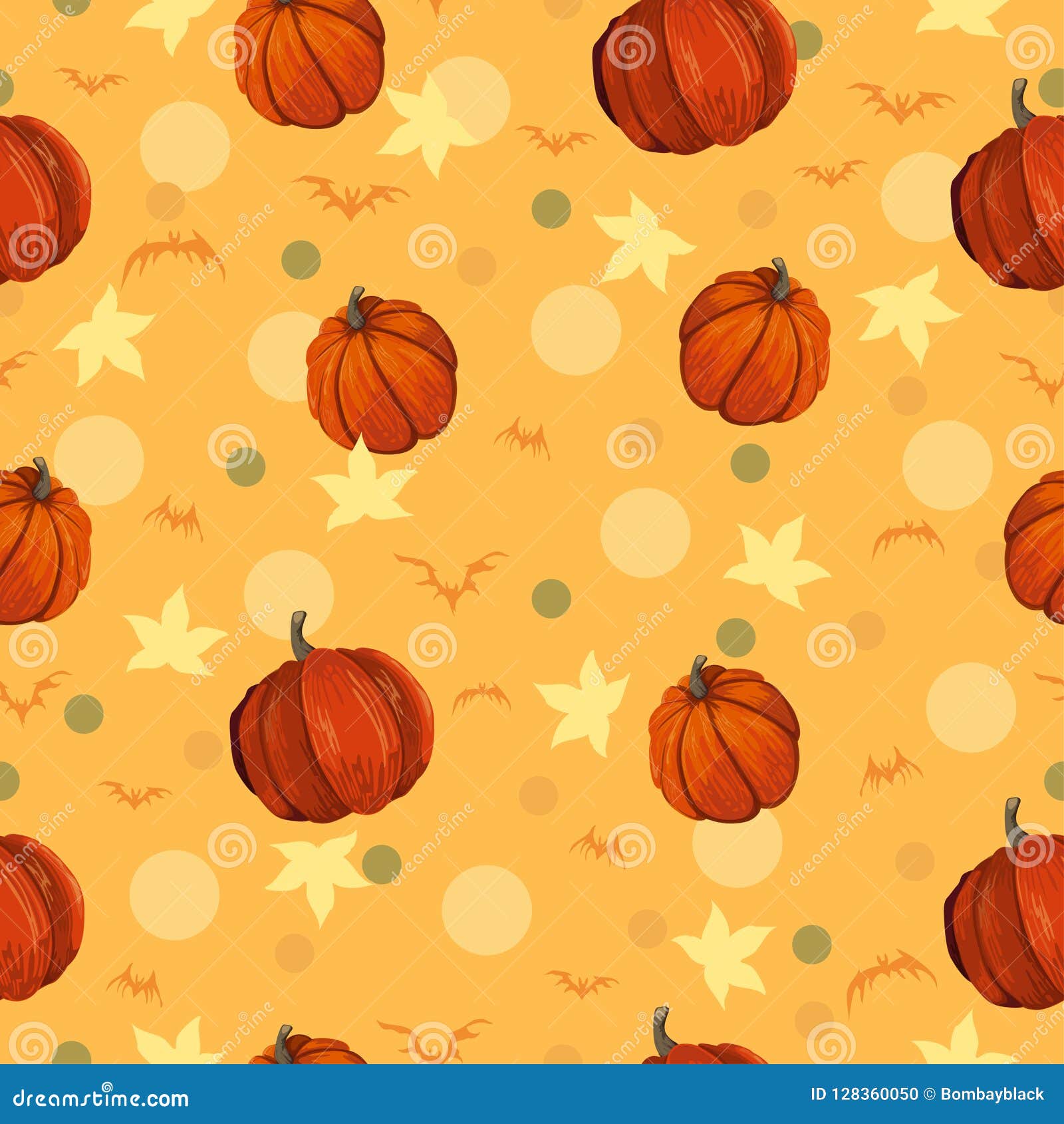 Seamless Patern with Orange Pumpkin and Polka Dots. Stock Illustration ...