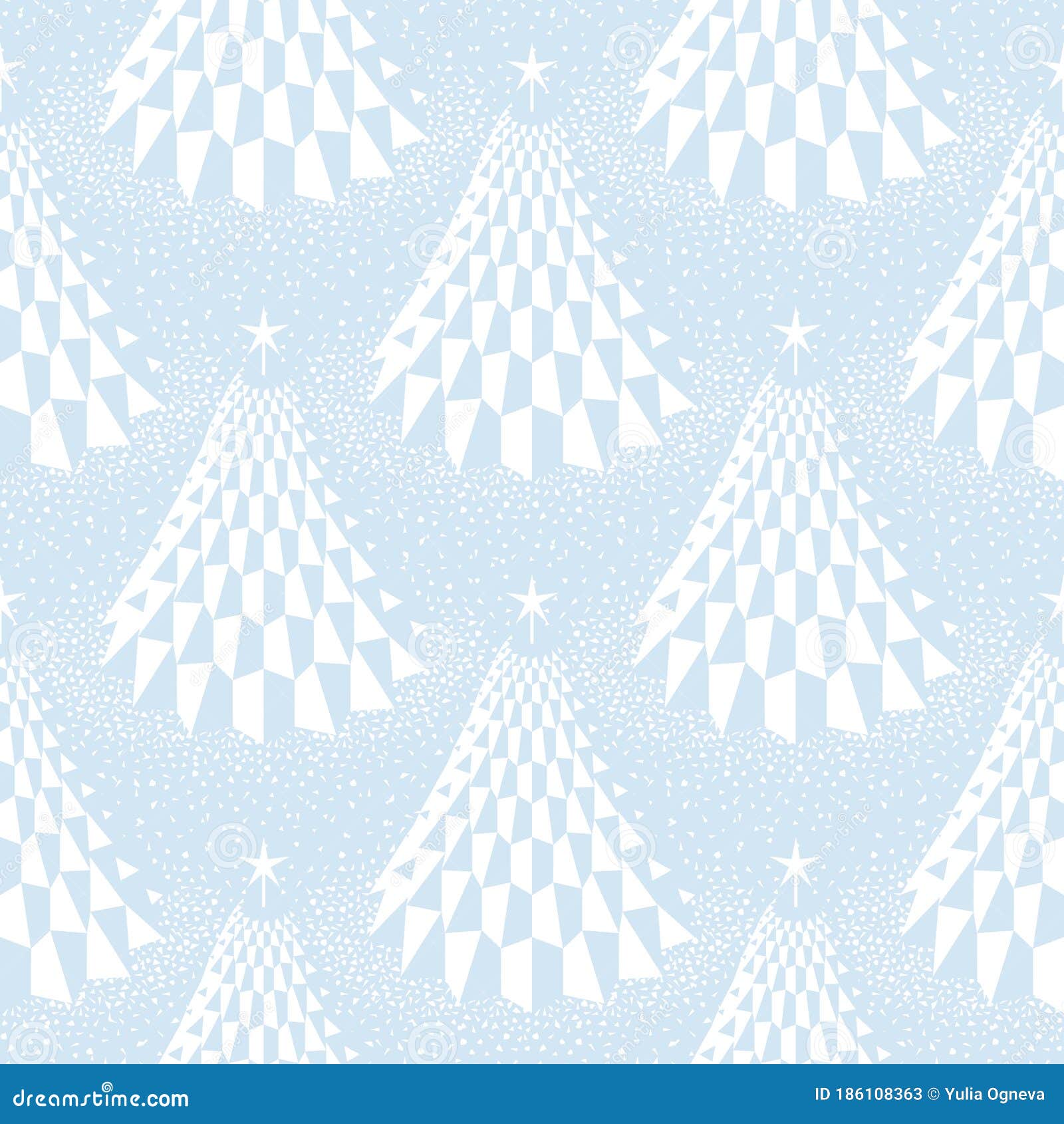 Seamless Pattern with Abstract White Christmas Tree on Blue Background