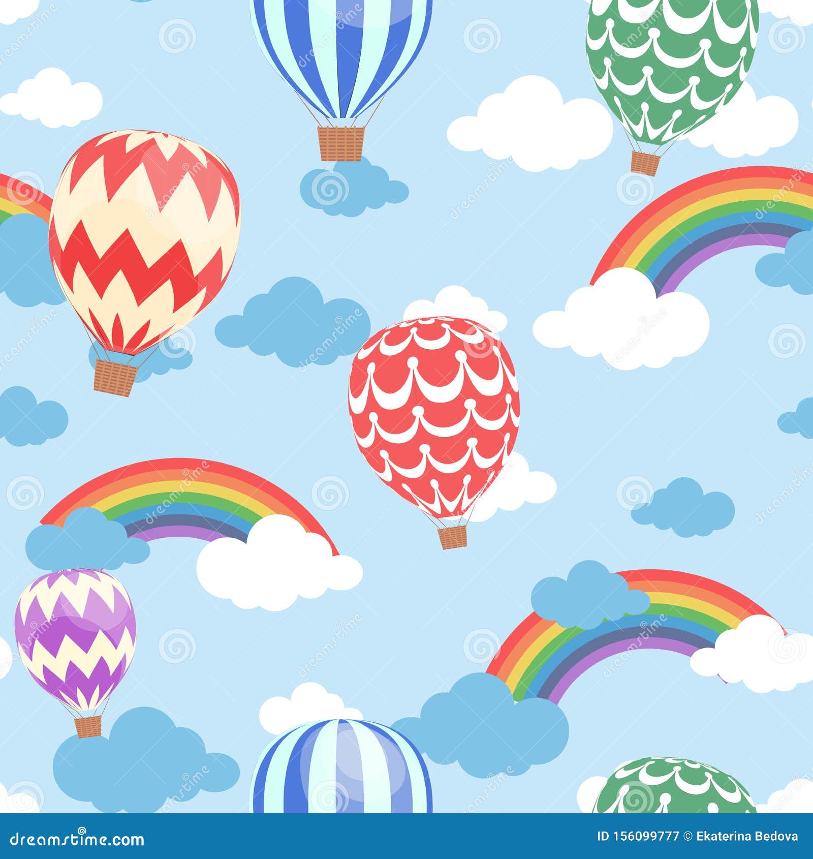 Seamless Pattern with Air Balloons and Rainbow. Wallpaper for Children Room  Stock Vector - Illustration of balloon, girl: 156099777