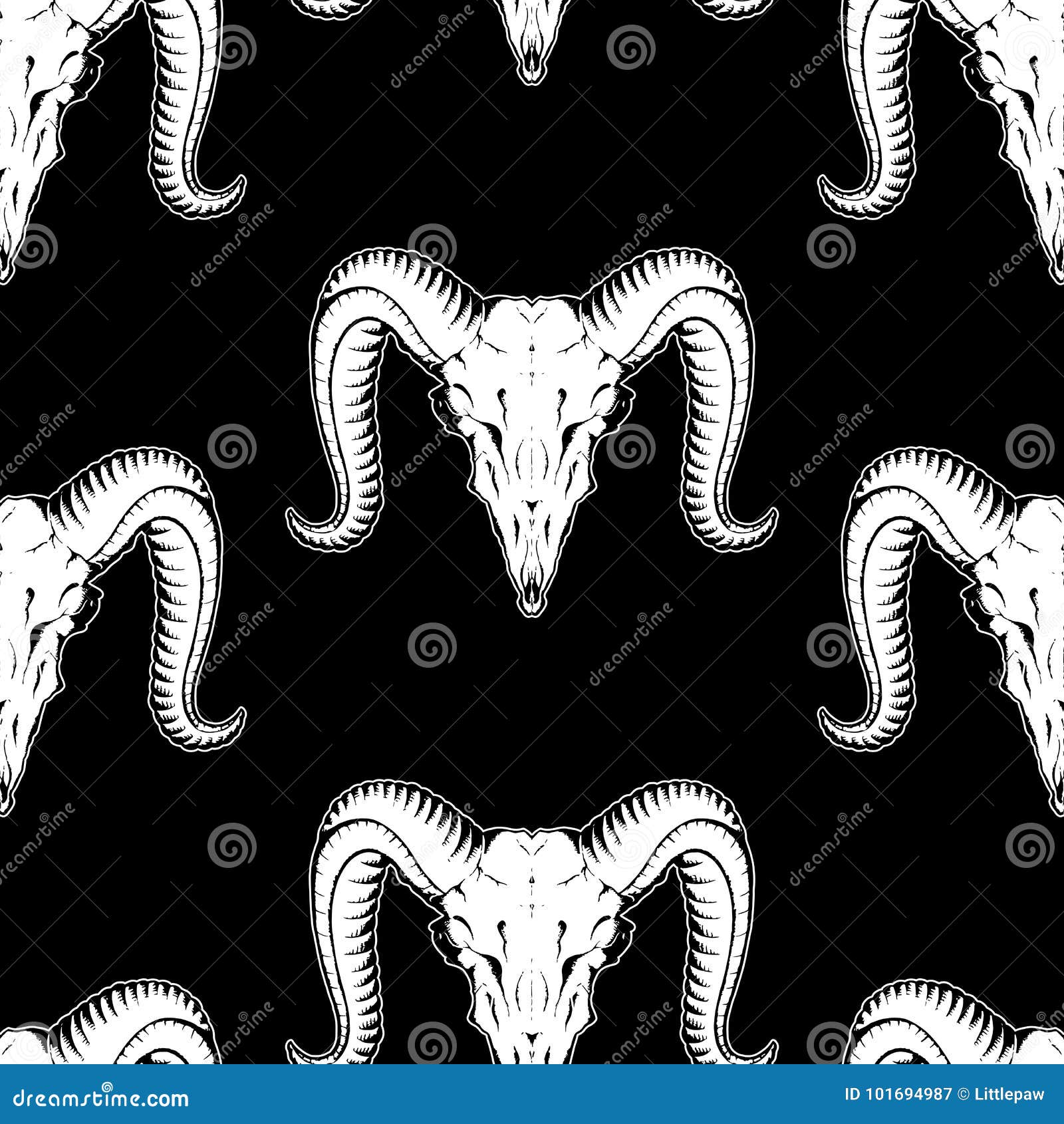 Seamless Pattern with Antelope Skulls. Texture for Wallpapers, T Stock