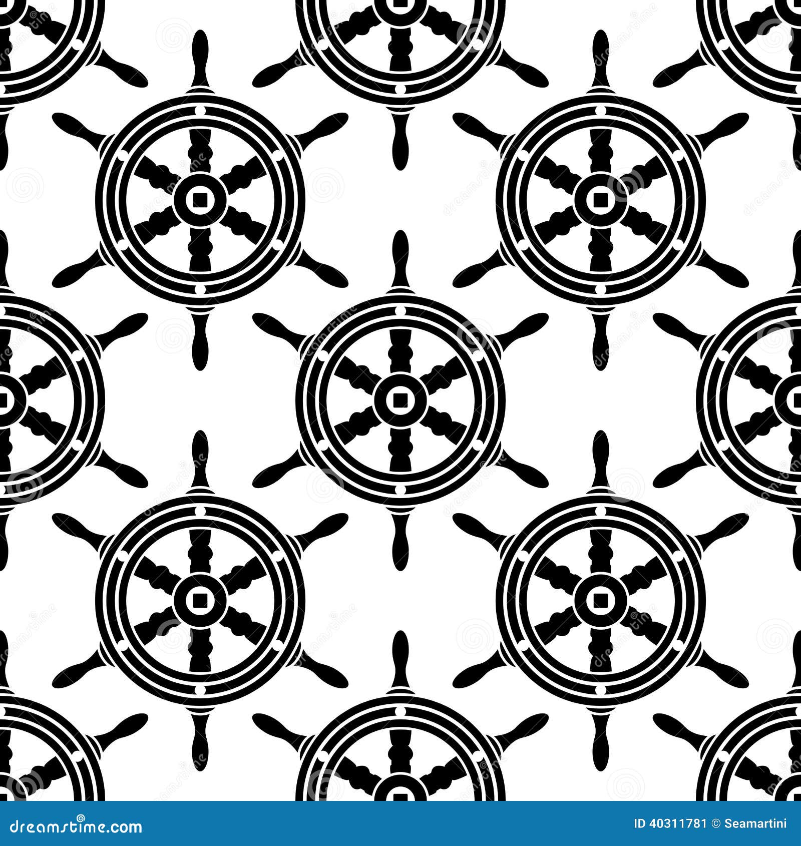 Seamless Pattern Of Antique Ships Wheel Stock Vector 