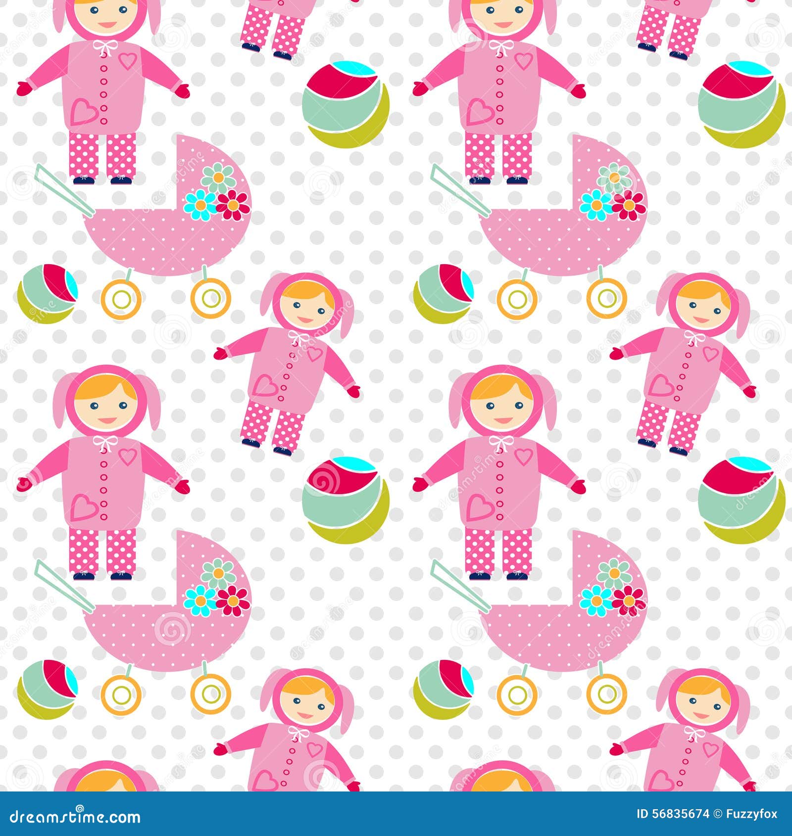 Seamless Pattern with Baby Girl Items Background Stock Illustration