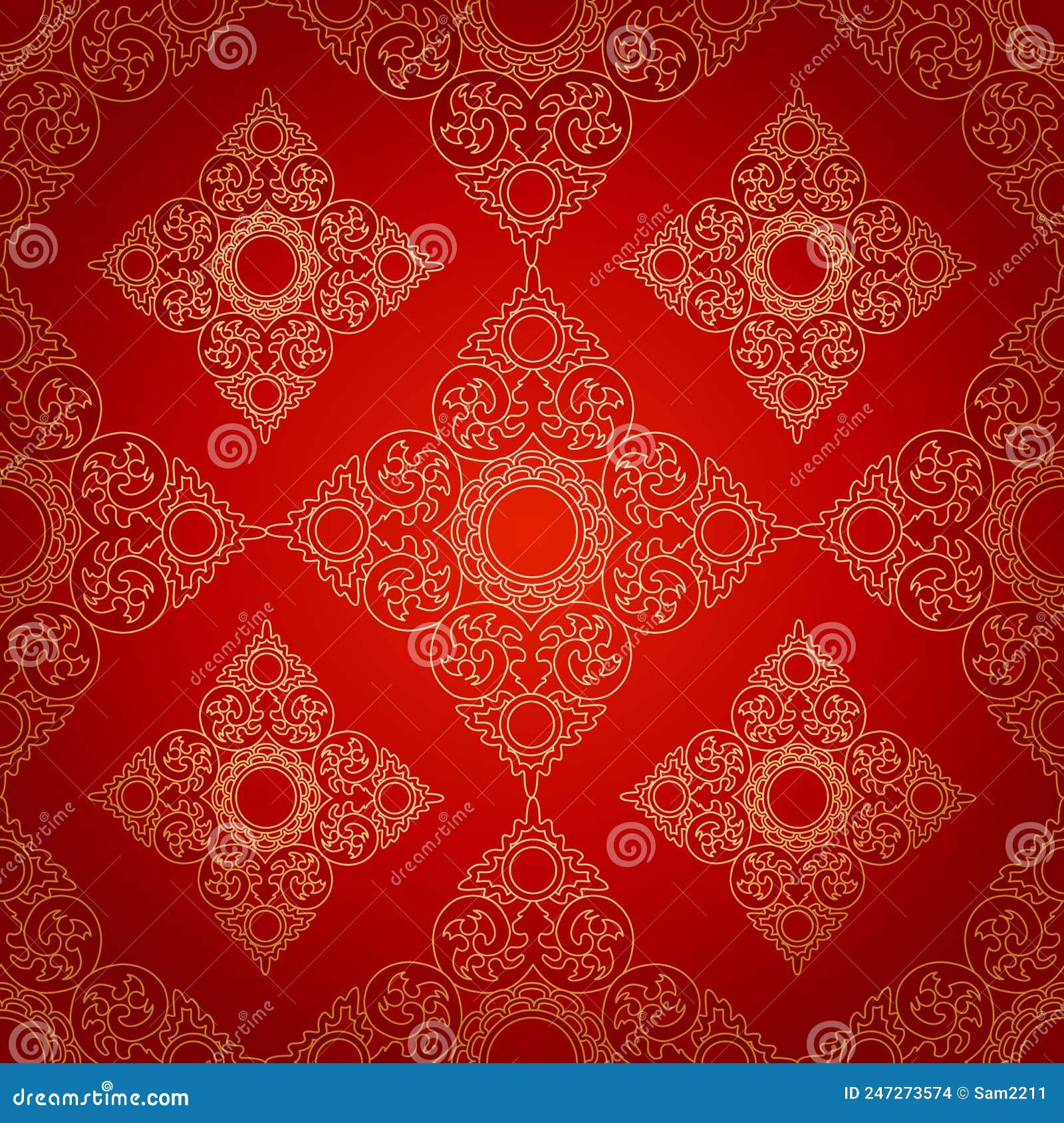 Seamless Pattern Red and Gold Damask Wallpaper. Stock Photo Image of