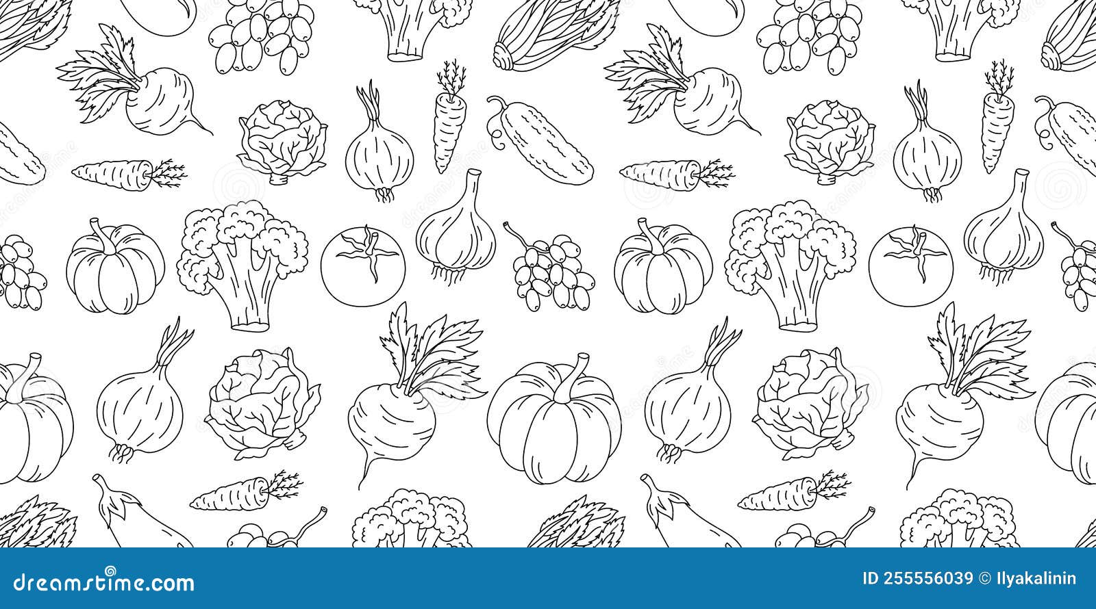 vegetables seamless pattern background. editable stroke thickness.  contour line.