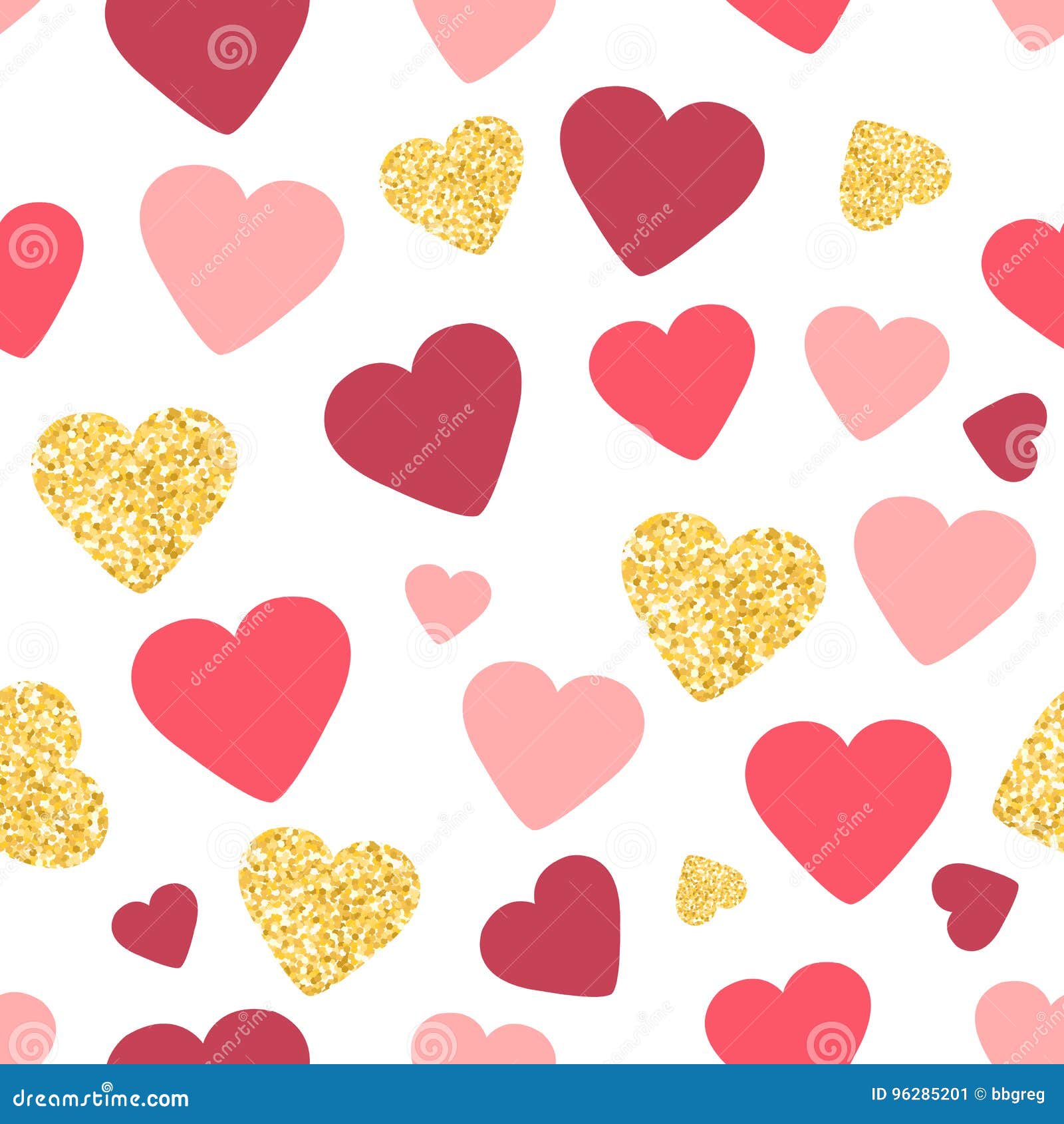 Gold Glitter Heart Seamless Pattern. Symbol of Love, Valentine Day