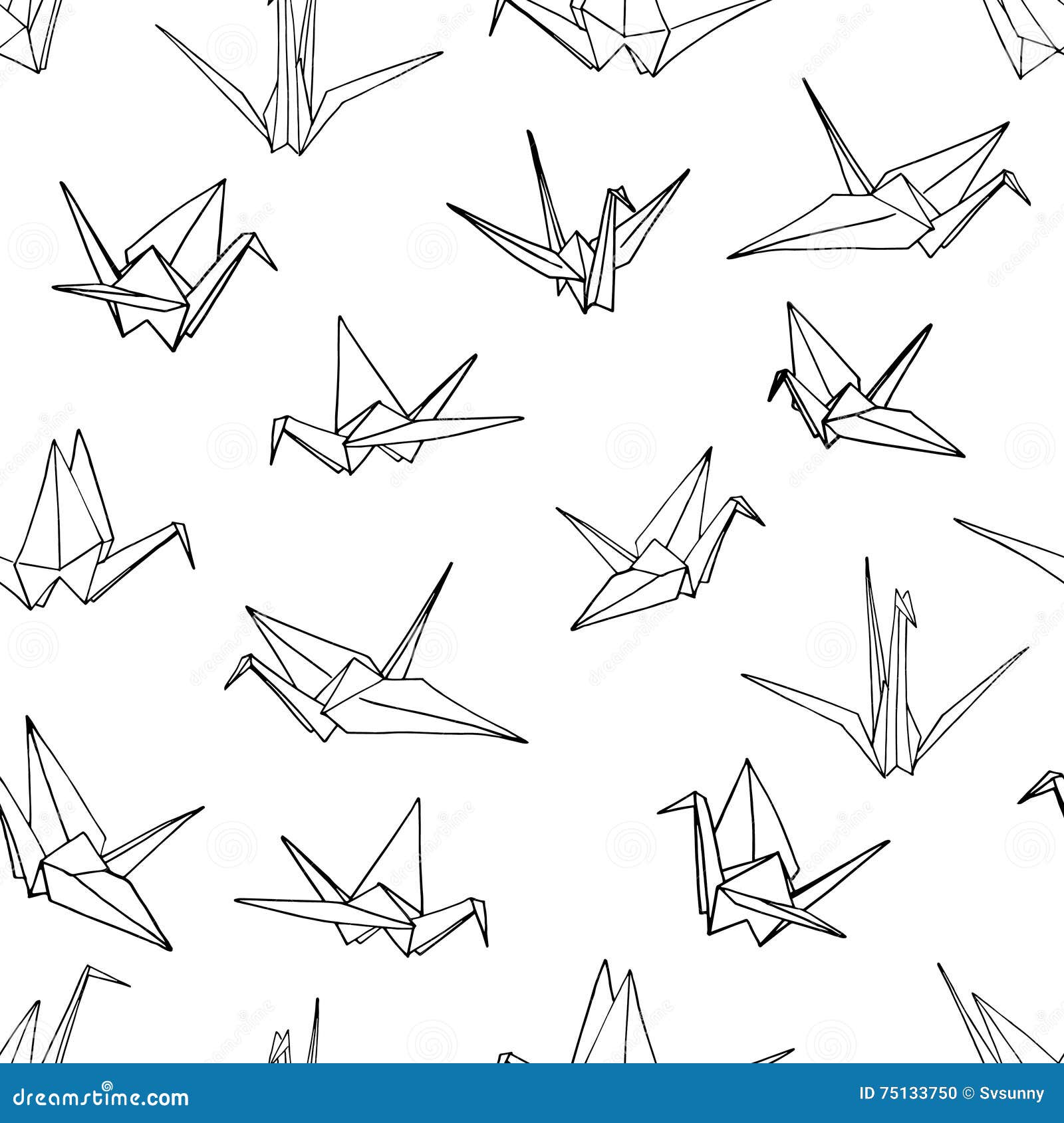 Seamless Pattern Background of Hand Drawn Doodle Crane Birds Stock