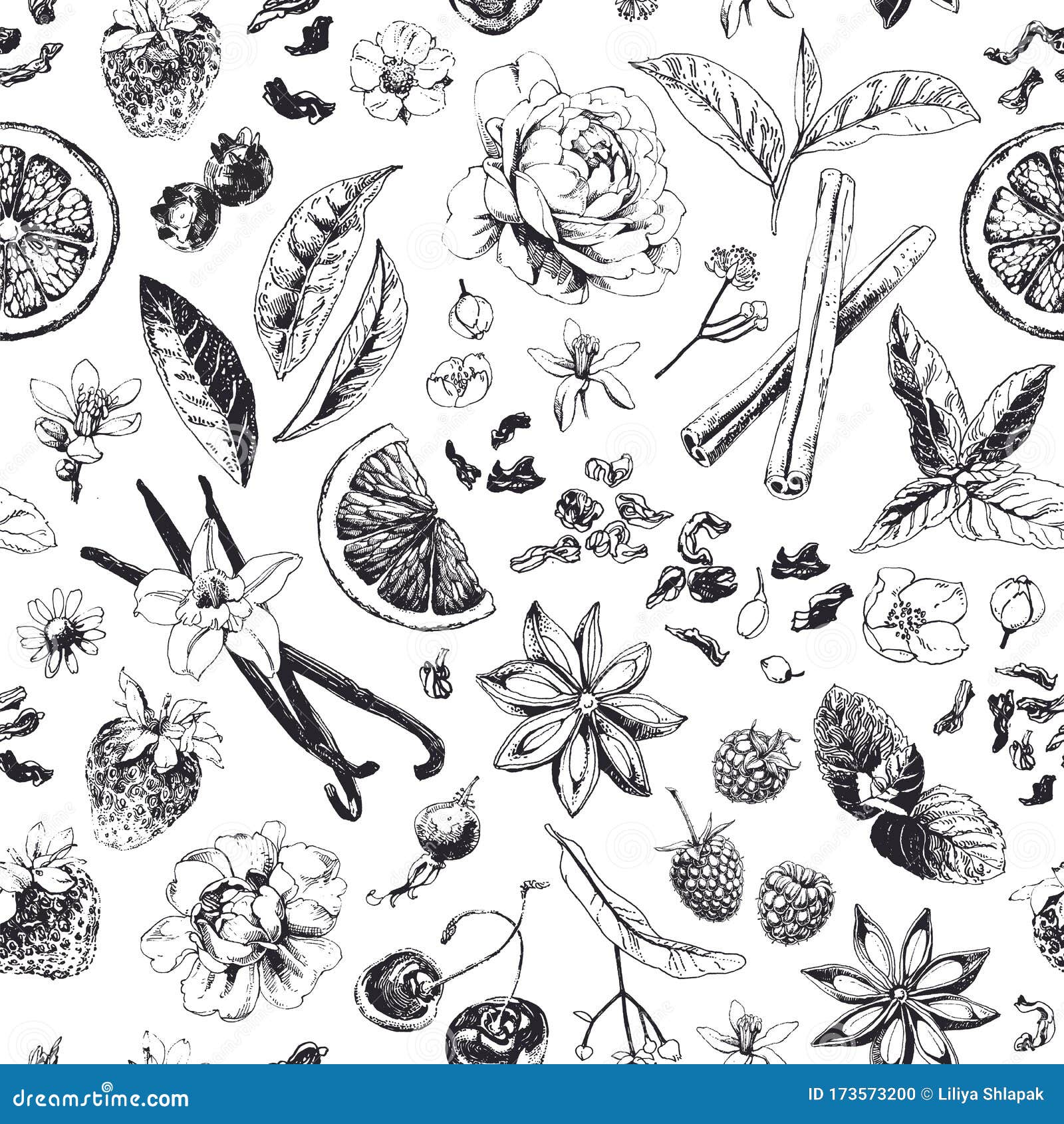 Seamless Pattern with Tea Related Items Stock Vector Illustration of