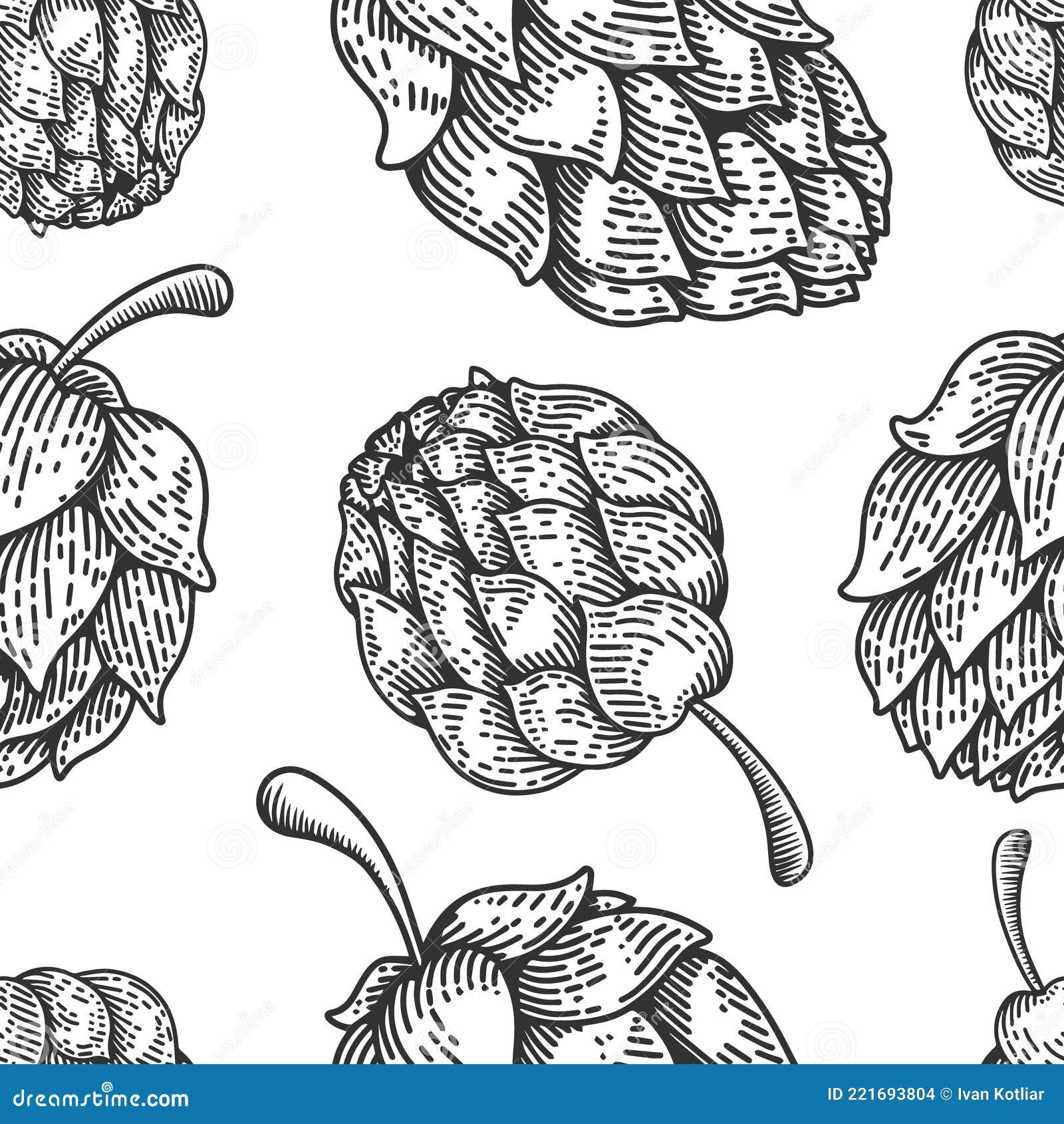 seamless pattern with beer hop in engraving style. vintage   for poster, card, banner, menu, bar decoration