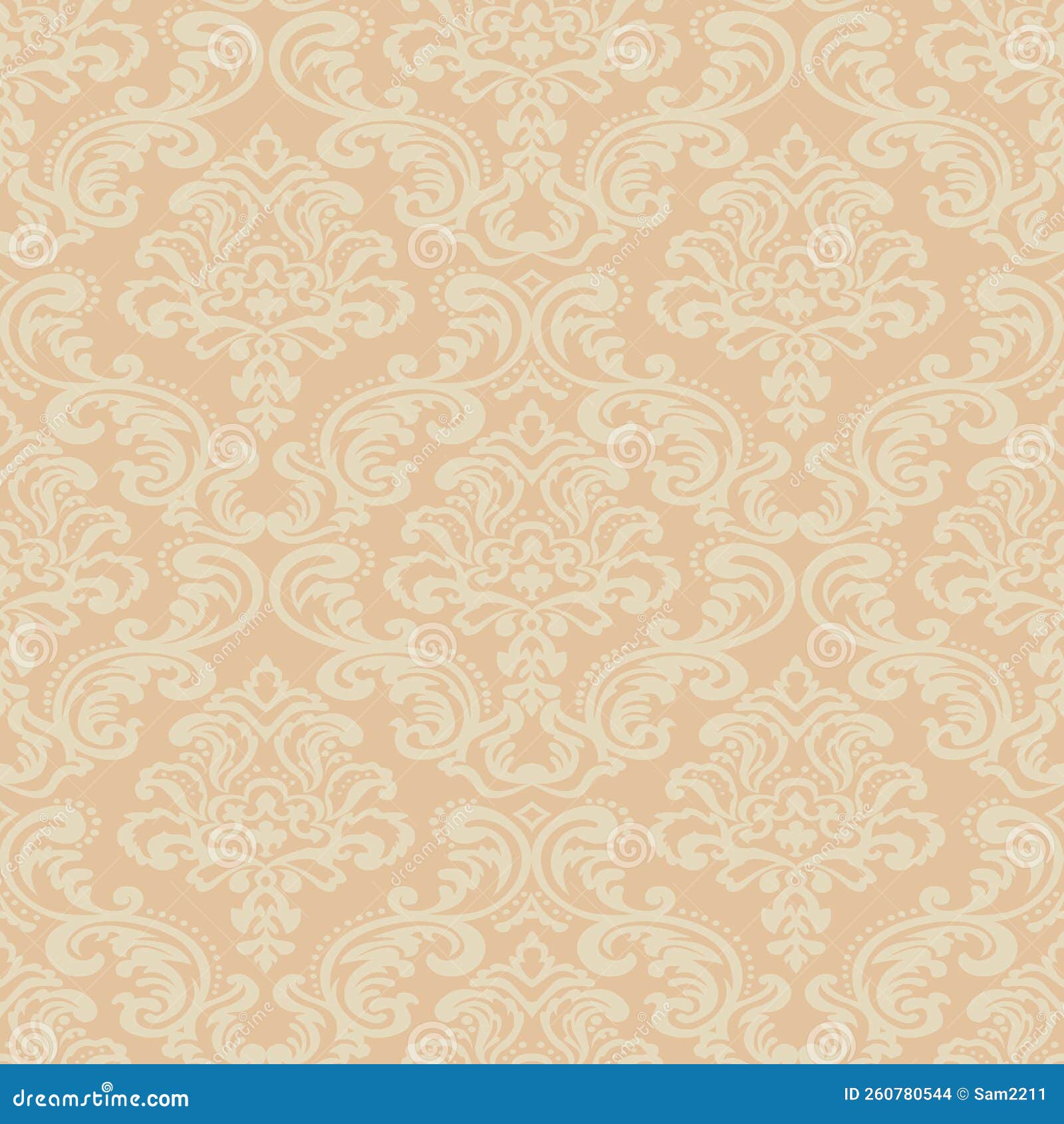 Seamless Pattern Beige Damask Wallpaper. Stock Vector Illustration of