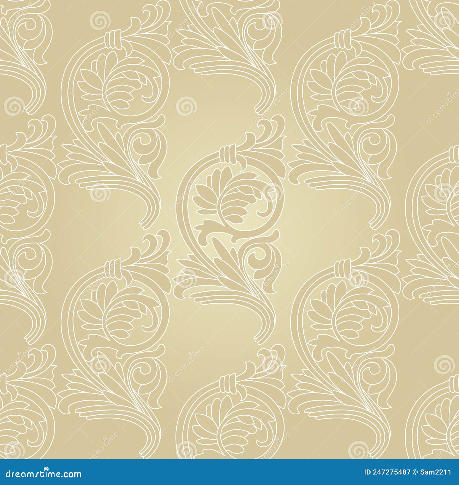 Seamless Pattern Beige Damask Wallpaper. Stock Vector Illustration of
