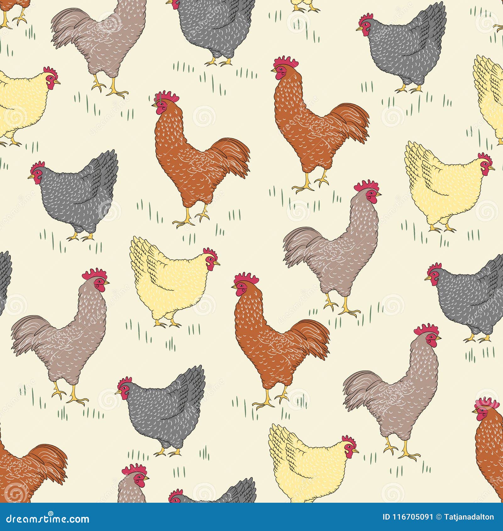 Chickens seamless pattern INSTANT DOWNLOAD background