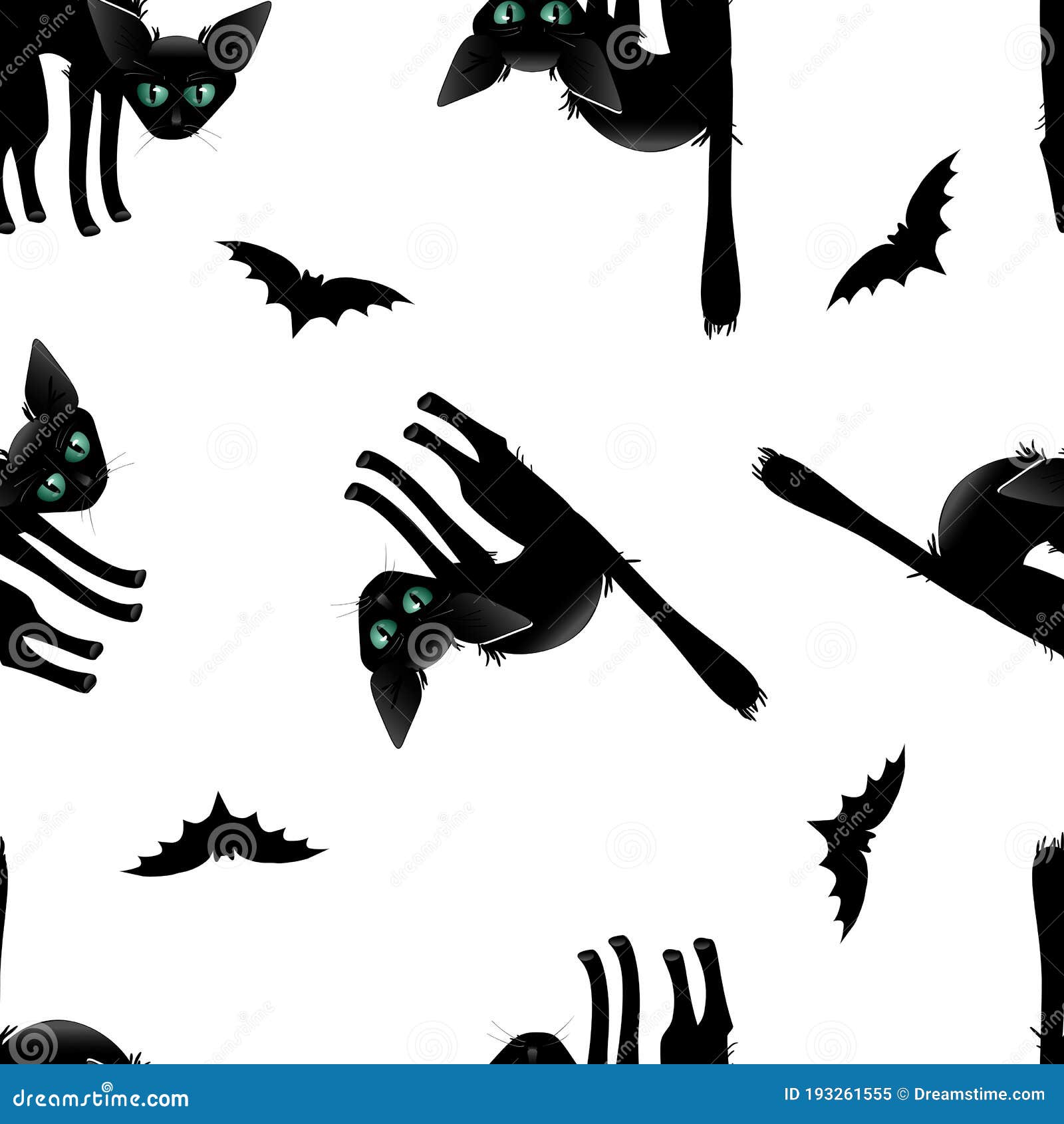 Seamless Pattern with Black Cat and Bat Stock Vector Illustration of