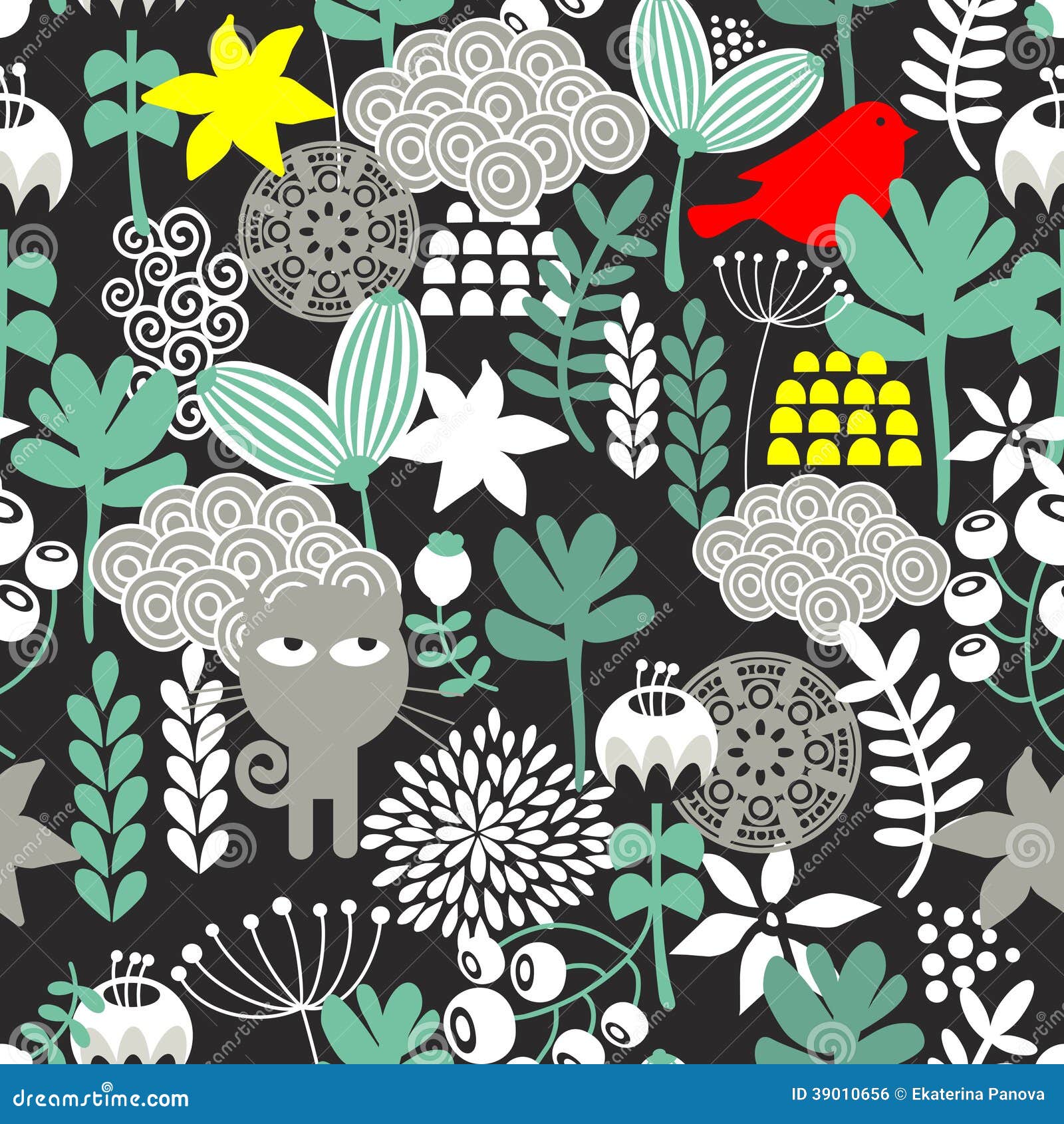 Seamless Pattern with Black Cat. Stock Illustration - Illustration of ...
