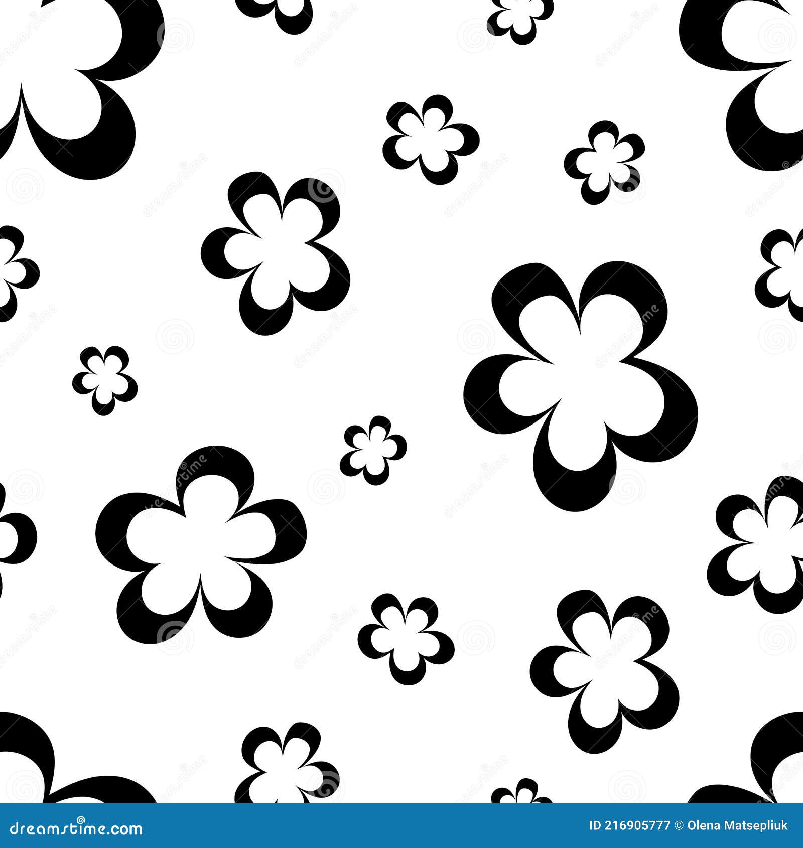 Pattern black flowers. Floral seamless pattern with different