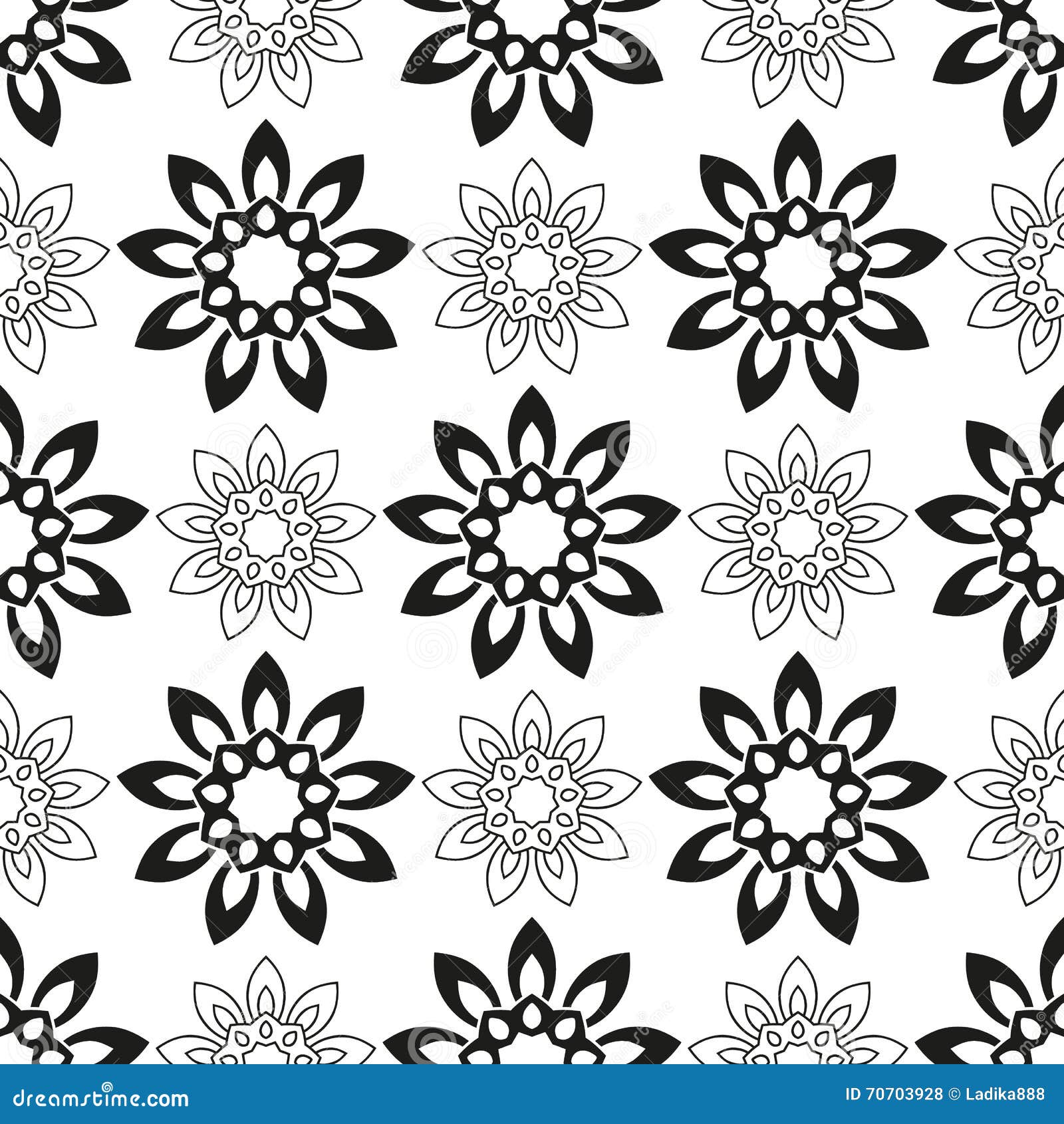 Seamless Pattern with Black Flowers Stock Vector Illustration of perpetual, fabric 70703928