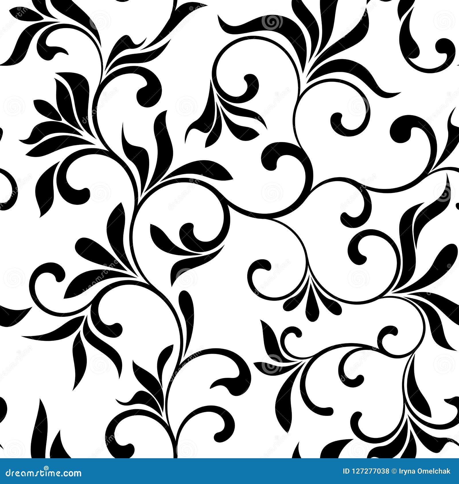 Seamless Pattern with Black Flowers on a White Background Stock Vector -  Illustration of elegance, antique: 127277038