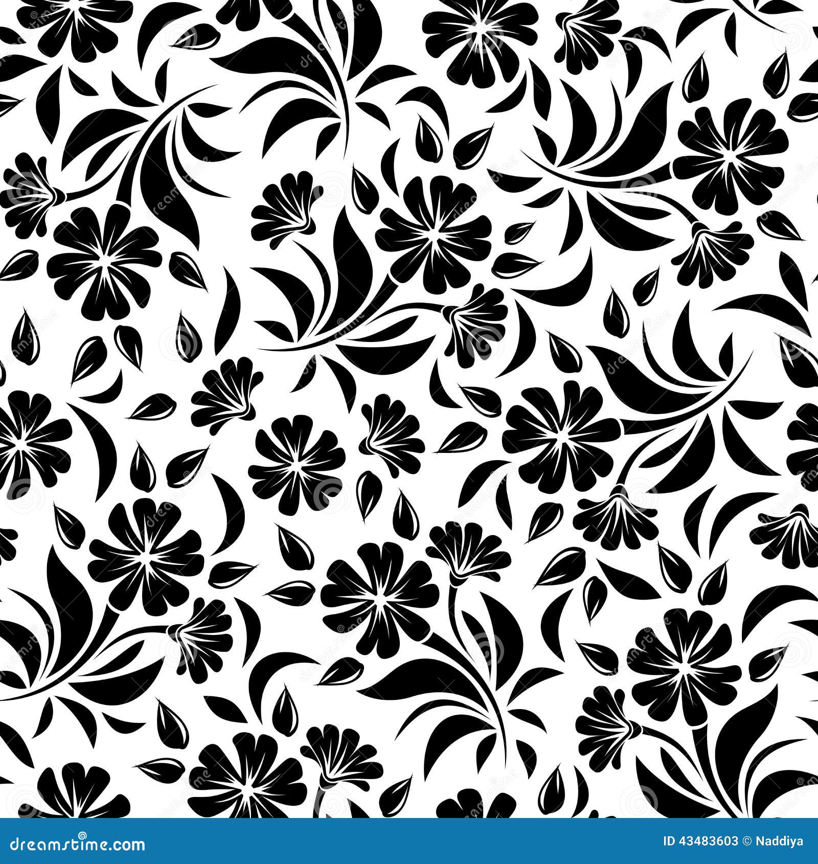 Seamless Pattern With Black Flowers On A White Background Vector