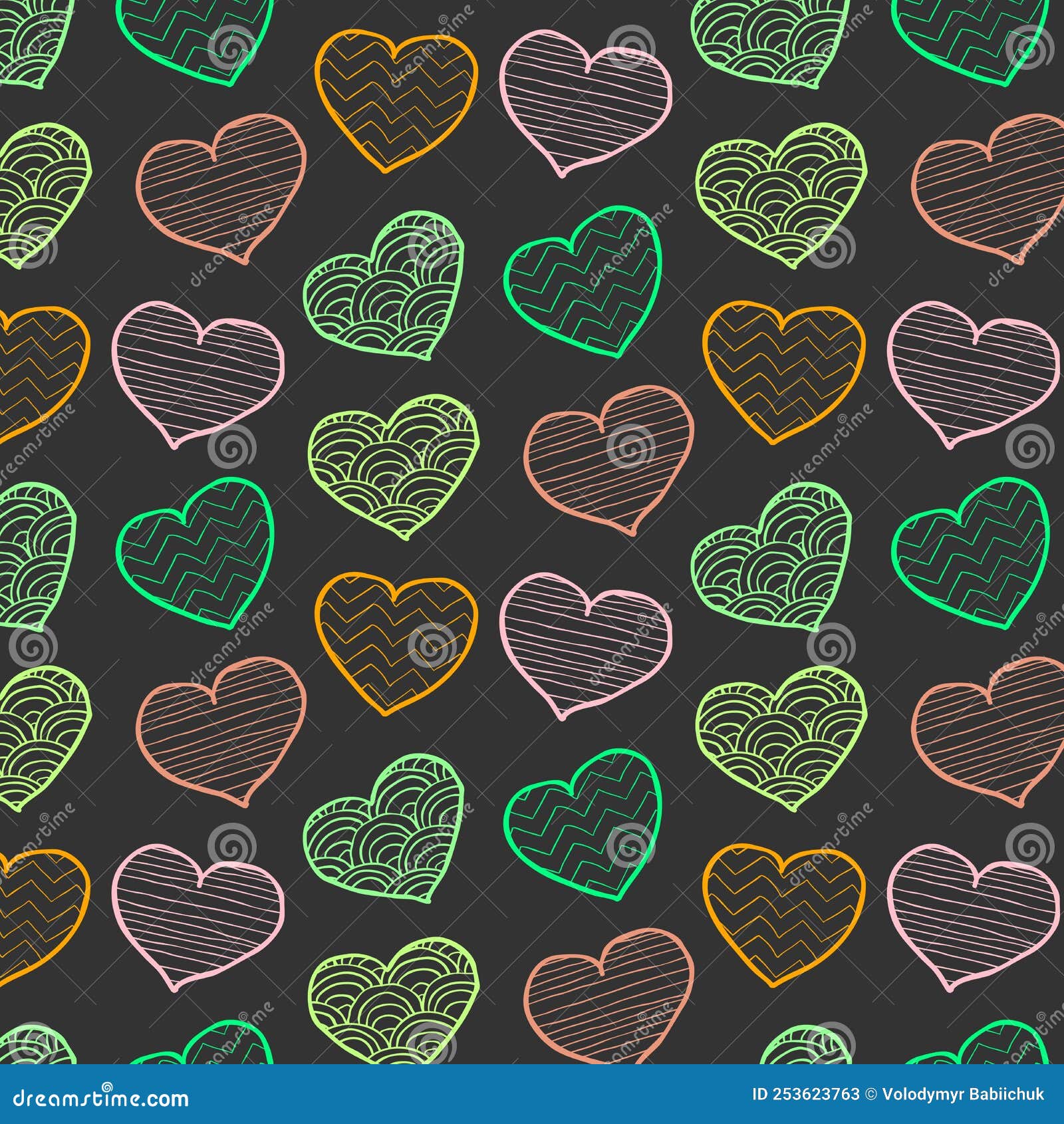 Seamless Pattern with Black and White Hearts. Vector Illustration. Stock Vector Illustration